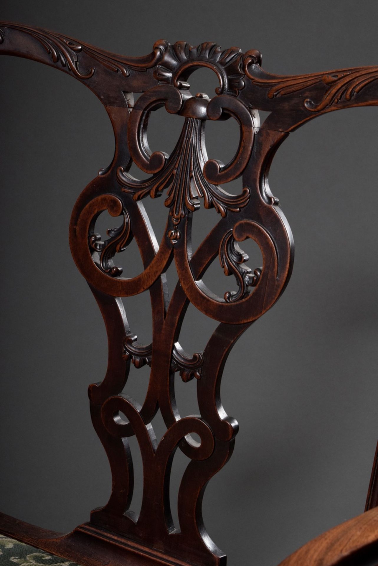 Important George III armchair with ornamental openwork back board and curved armrests, unknown Lond - Image 4 of 6