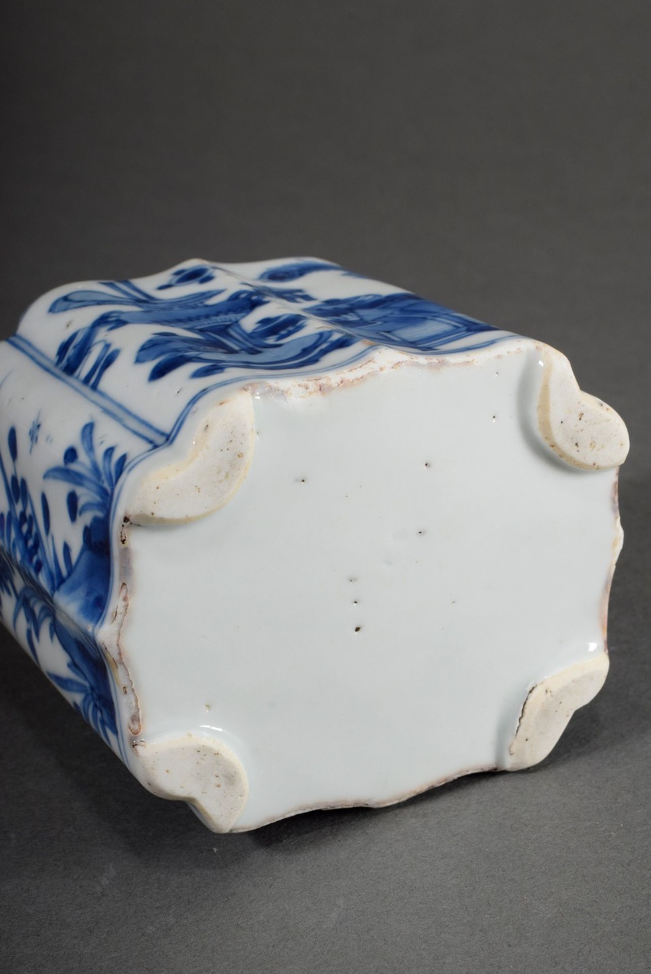 Small Chinese teapot with blue painting decor "Buddhist Symbols and Scholar Objects" on faceted wal - Image 6 of 6