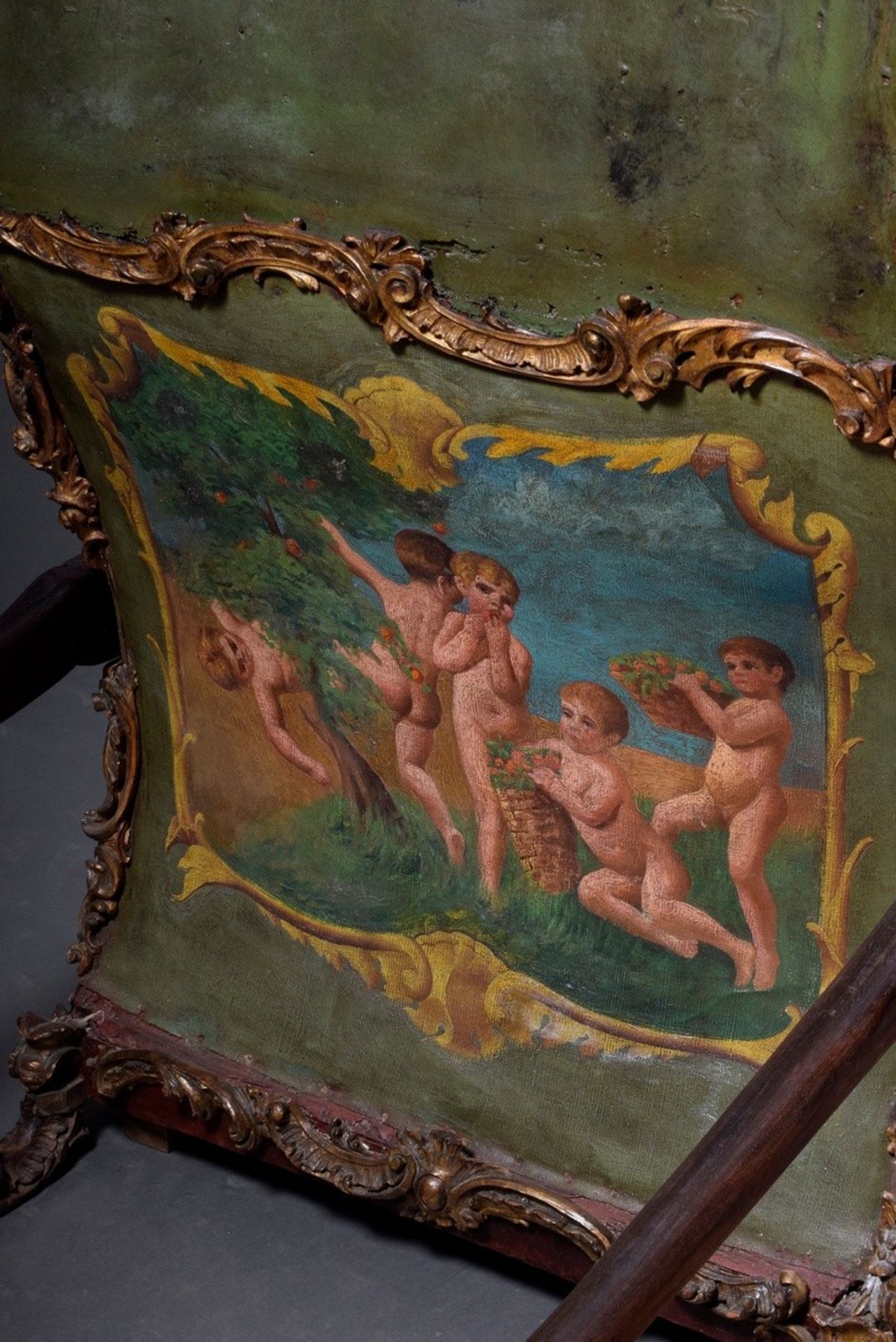 Rococo-style sedan chair with painted canvas covering "Putten-Allegorien" and carved rocaille mould - Image 6 of 15