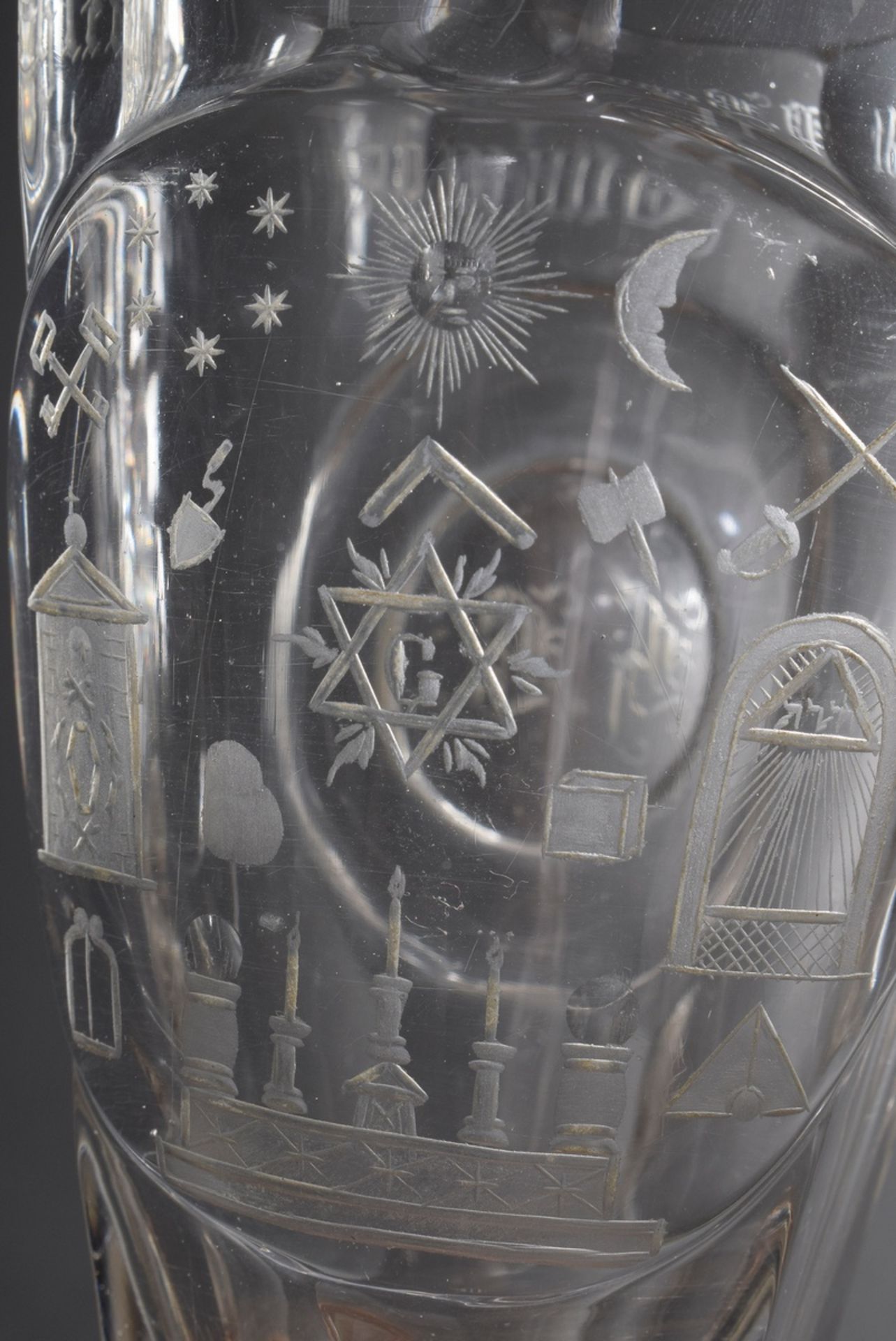 Masonic Walzfußkanone with engraved symbols in a round cartouche and monogram "HB" as well as names - Image 6 of 6