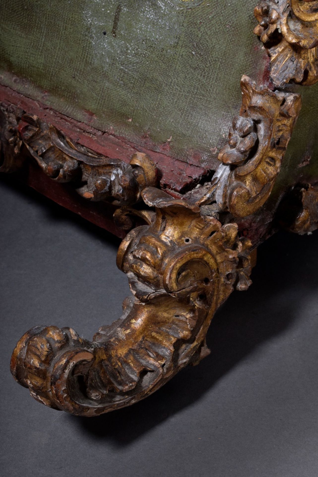 Rococo-style sedan chair with painted canvas covering "Putten-Allegorien" and carved rocaille mould - Image 7 of 15