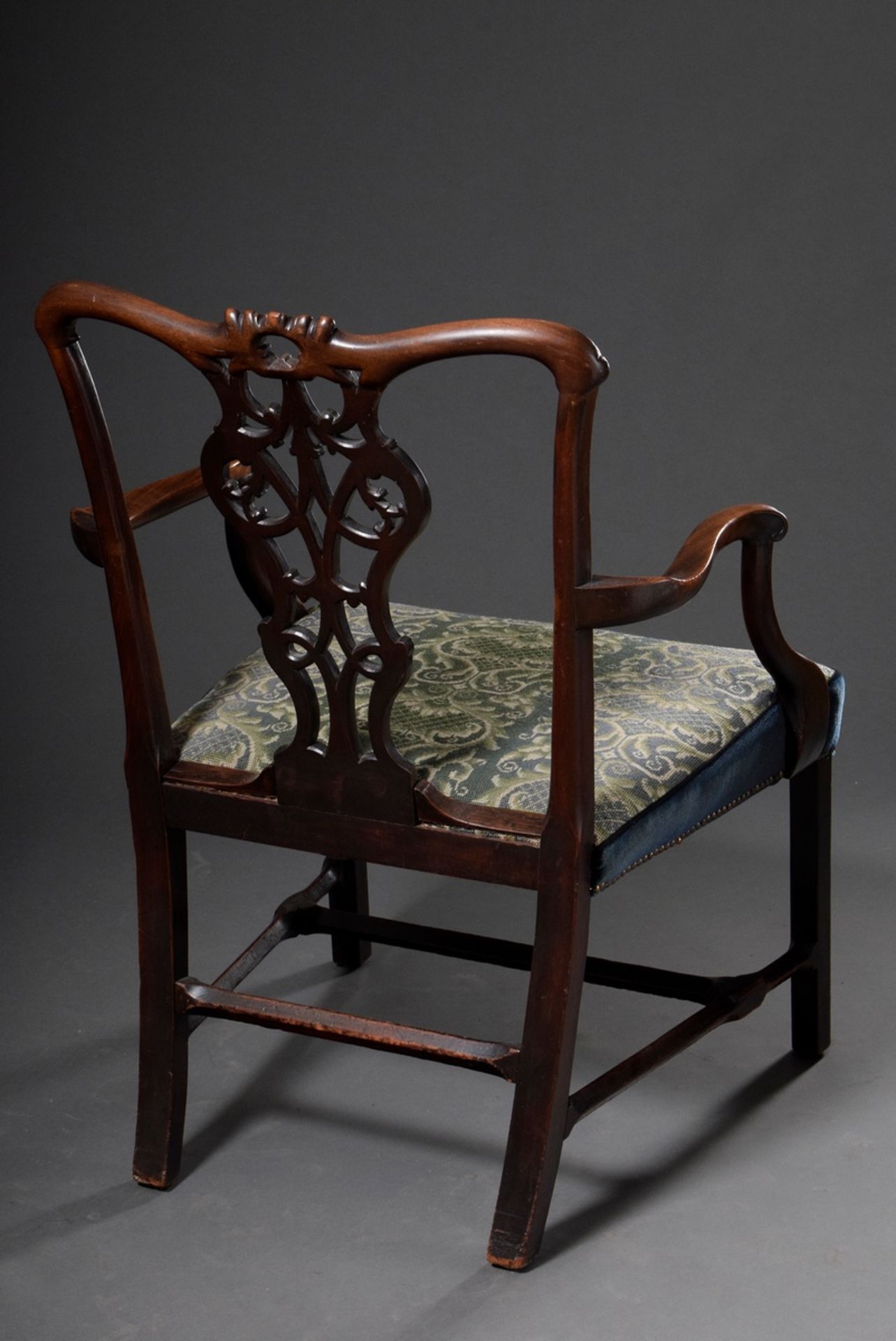 Important George III armchair with ornamental openwork back board and curved armrests, unknown Lond - Image 6 of 6
