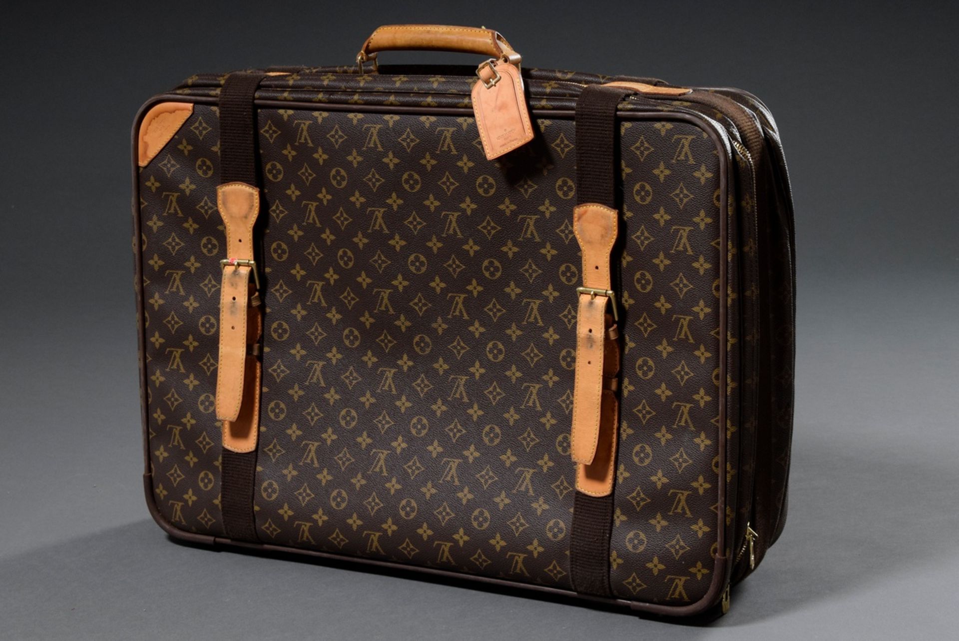 Louis Vuitton suitcase "Satellite 70" in monogrammed canvas with light cowhide details, gold-colour