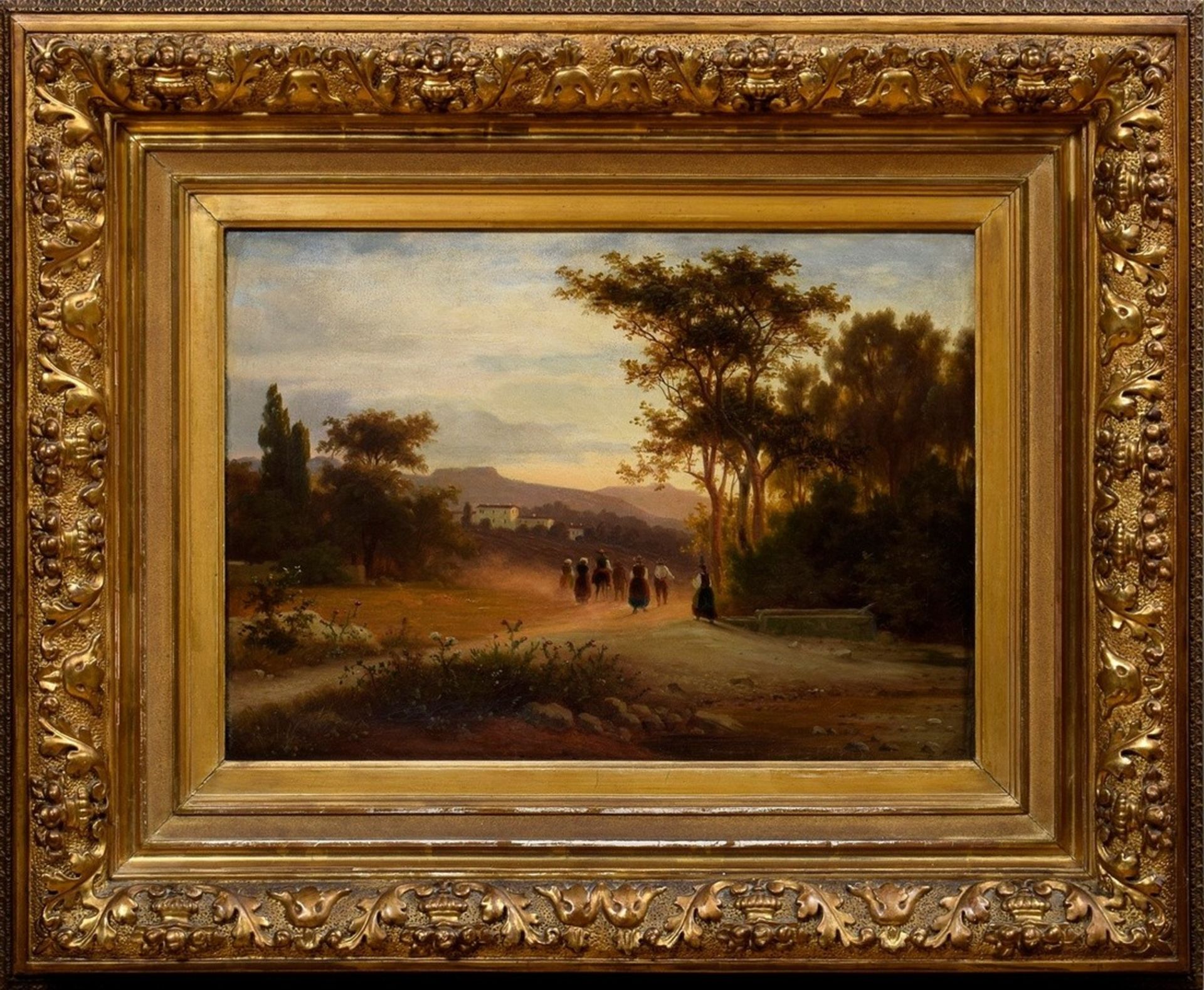 2 landscape views of an unknown artist of the 19th c. "Homecoming from the field" and "Path by the  - Image 2 of 9