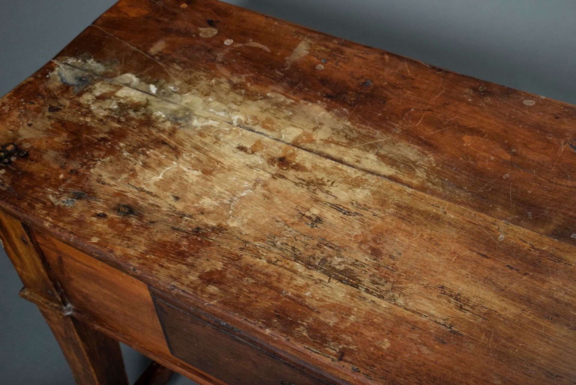 Rustic sideboard with two drawers on pointed legs, softwood, 73x190x43,5cm, old worm damage, some d - Image 7 of 8