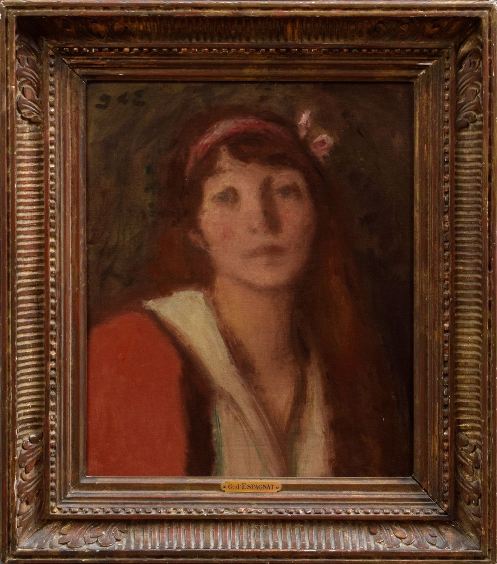 D'Espagnat, Georges (1870-1950) "Frauenportrait", Öl/Leinwand, doubliert, o.l. monogr., verso frz.  - Bild 2 aus 4
