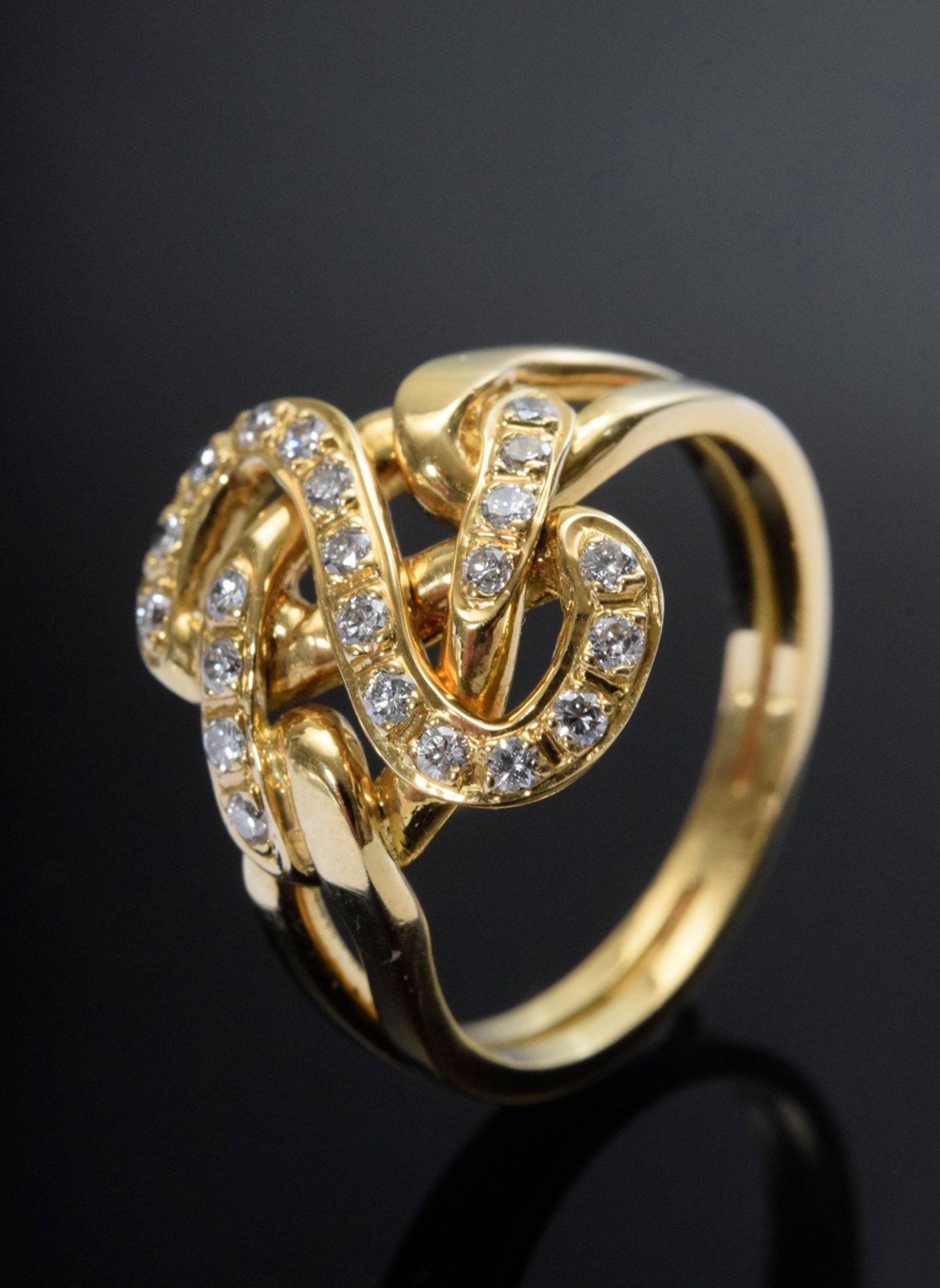 Infinity yellow gold 750 diamond ring (add. approx. 0.30ct/VSI/W), handmade, 5.3g, size 53