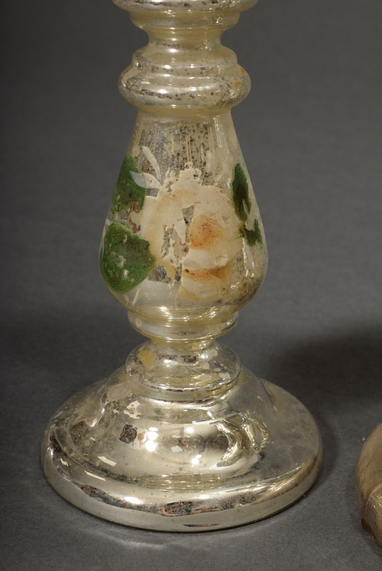 4 Various pieces of mercury silver: 1 Madonna with child (h. 22cm) and 3 candlesticks with "roses"  - Image 4 of 6
