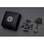 2 Diverse Teile WK I: Eisernes Kreuz 1.Klasse 1914 an Nadel, Silber 800, in Etui (4,4x4,4cm) und A