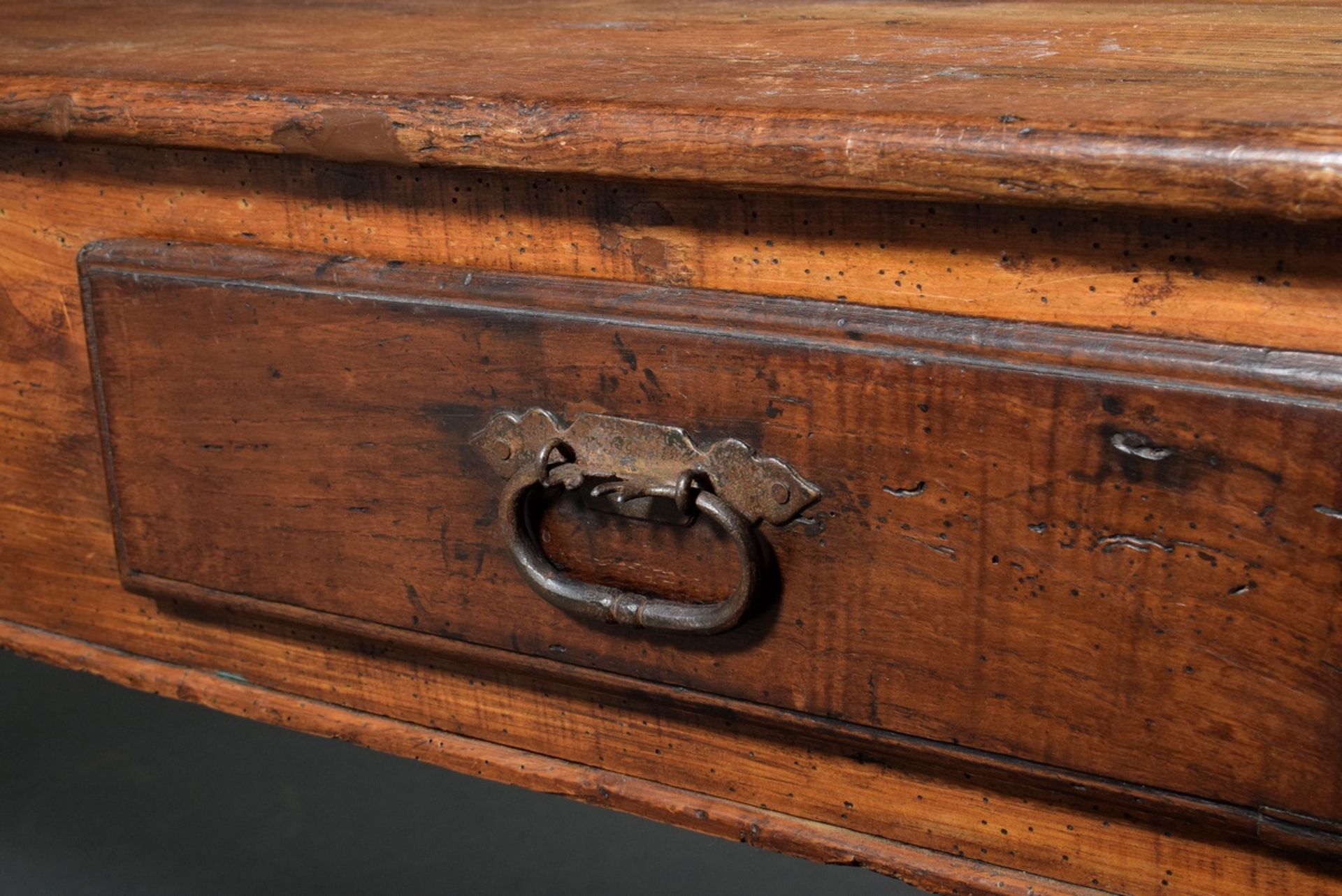 Rustic sideboard with two drawers on pointed legs, softwood, 73x190x43,5cm, old worm damage, some d - Image 2 of 8