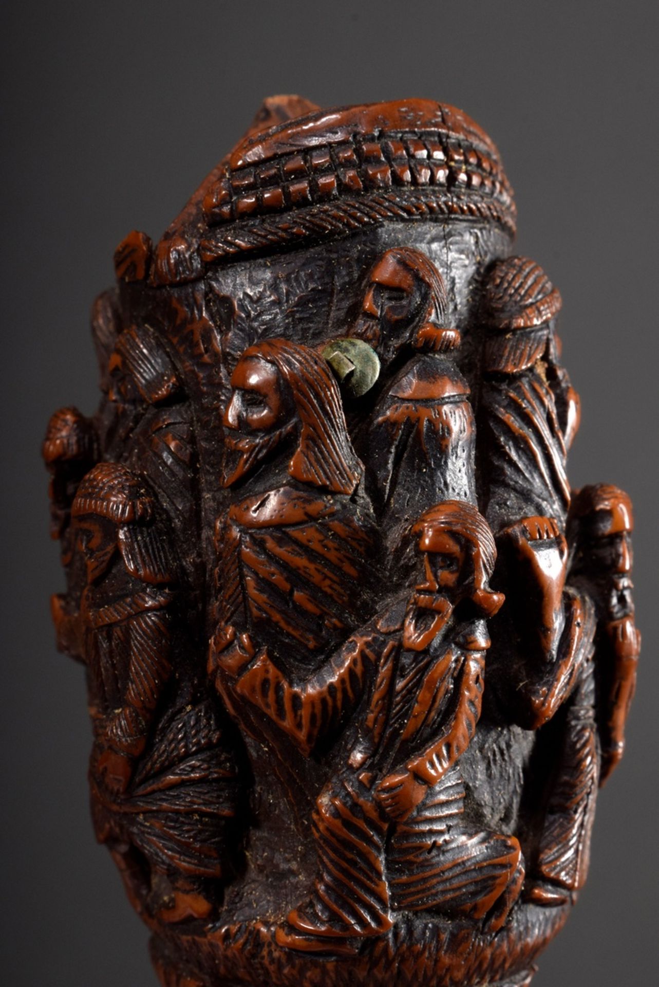 2 Various carved wooden and corozo nut snuffboxes "Clergyman" and "Scene from the Passion of Christ - Image 3 of 11