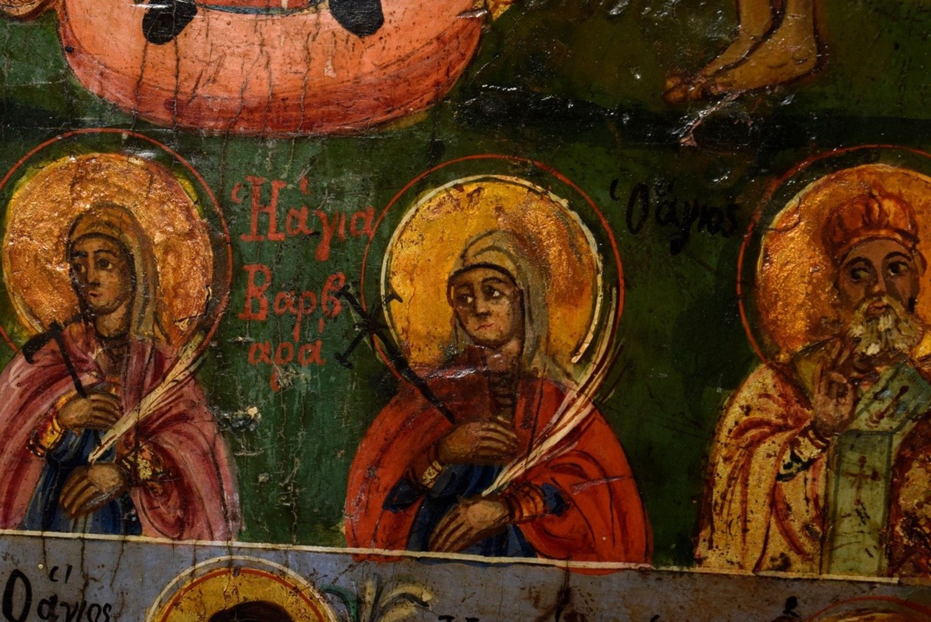 Griechische Ikone "Erweiterte Deesis" (Christus als Weltenherrscher mit Maria und Johannes sowie we - Bild 5 aus 10