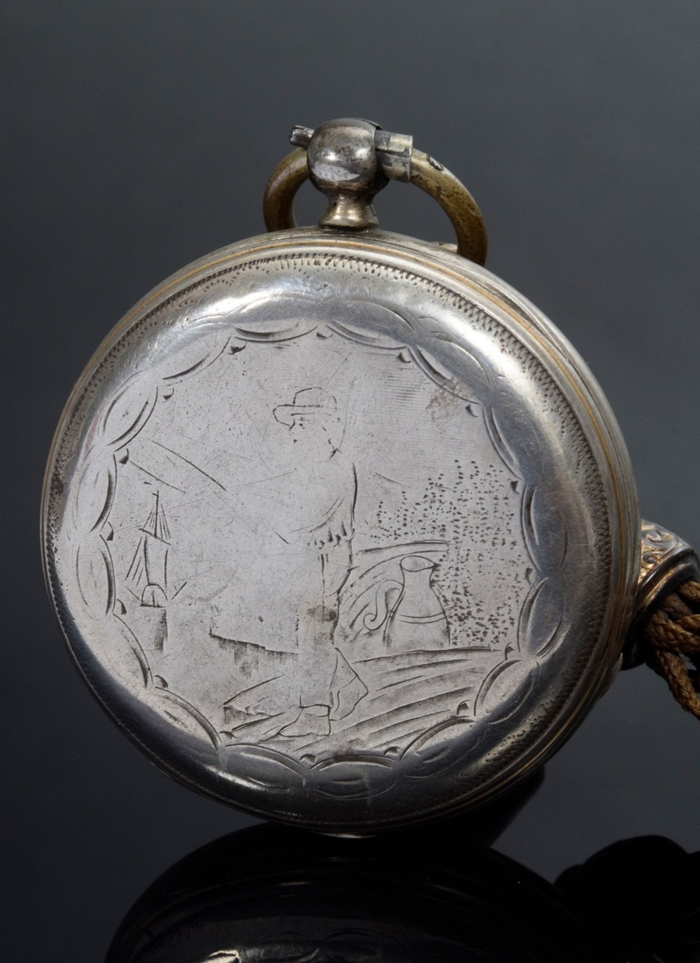 2 Diverse Taschenuhren mit römischen Ziffern: Longines Lever, Silber 935 an geschwärzter Stahlkette - Bild 4 aus 15