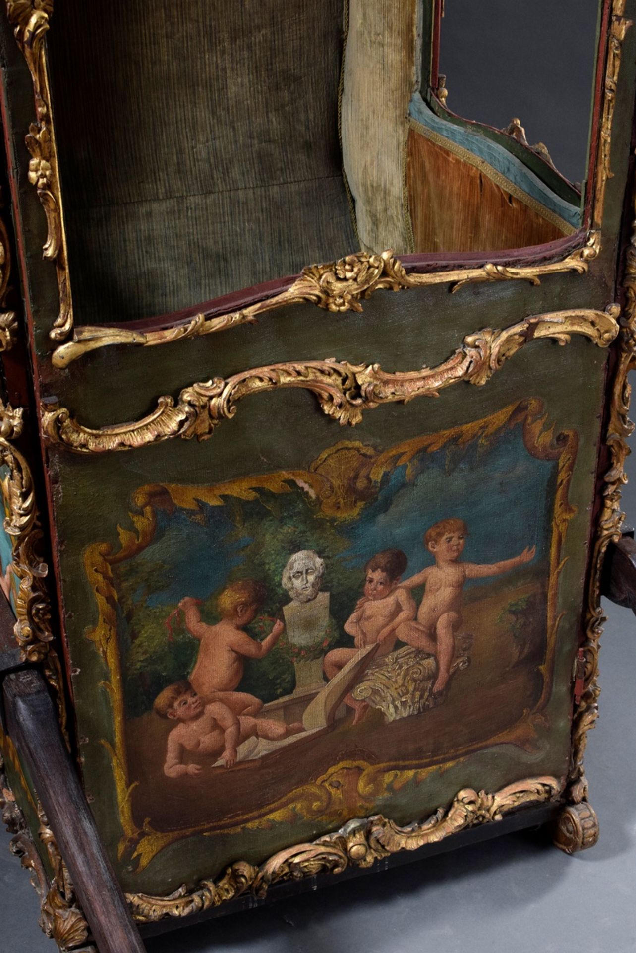 Rococo-style sedan chair with painted canvas covering "Putten-Allegorien" and carved rocaille mould - Image 14 of 15
