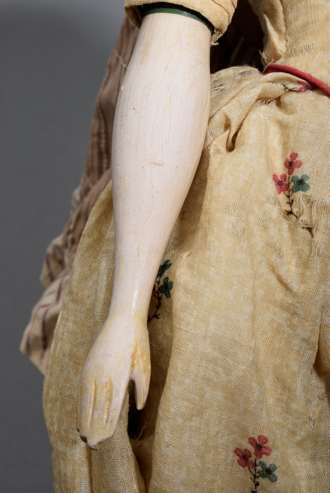 Large Biedermeier doll with mass head and inserted glass eyes, leather body, arms and legs of wood, - Image 8 of 11