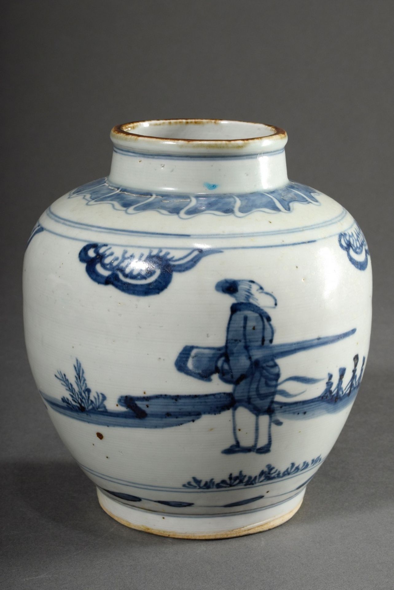 Small Chinese porcelain ginger pot with blue painting decor "Historical figures in landscape", at t - Image 2 of 4