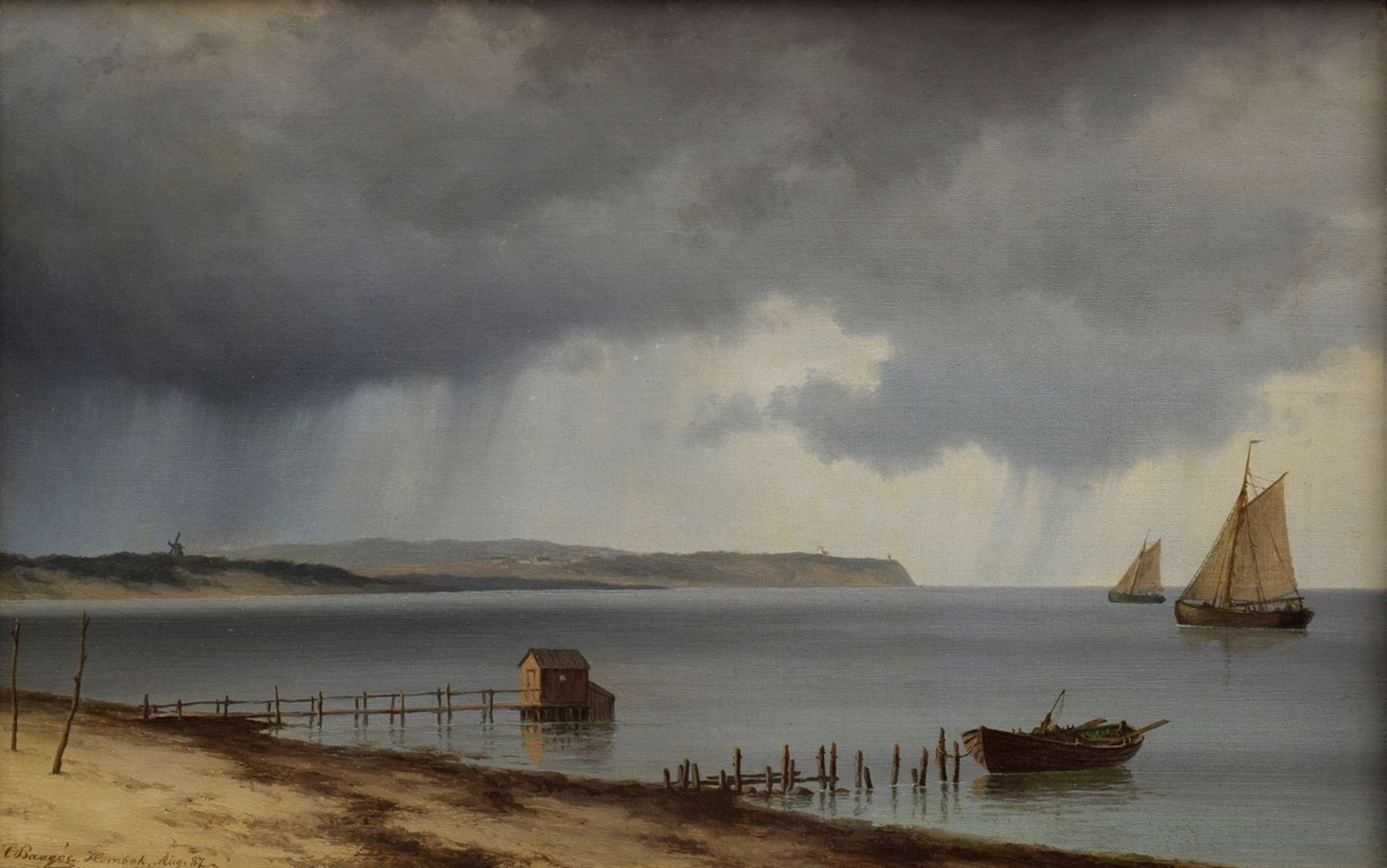 Baggoe, Carl (1829-1902) "Segelschiffe vor Hornbak" 1887, Öl/Leinwand, u.l. sign./dat./bez., verso 