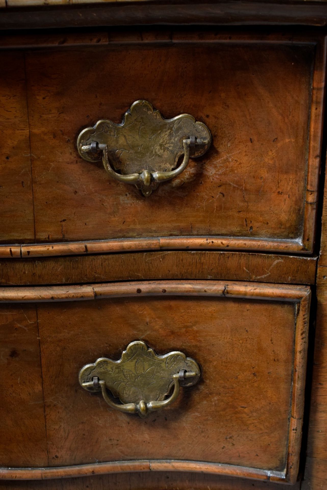 Narrow Baroque secretary à deux corps, with display case top and sprung pediment over sloping writi - Image 10 of 13