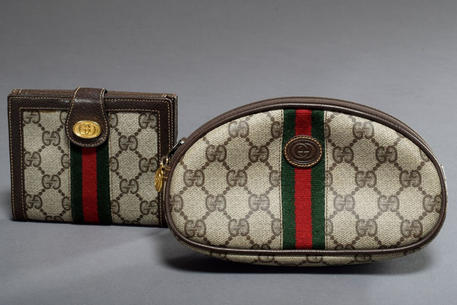 3 Various pieces Gucci "Ophedia" shoulder bag, cosmetic bag and wallet, canvas beige with brown lea - Image 7 of 8