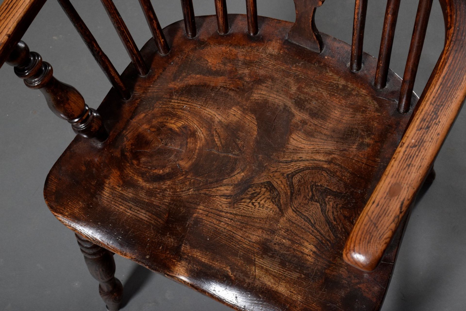 2 Various Windsor Chairs, stained elm, h. approx. 44/95 and 102, signs of age and use - Image 6 of 6