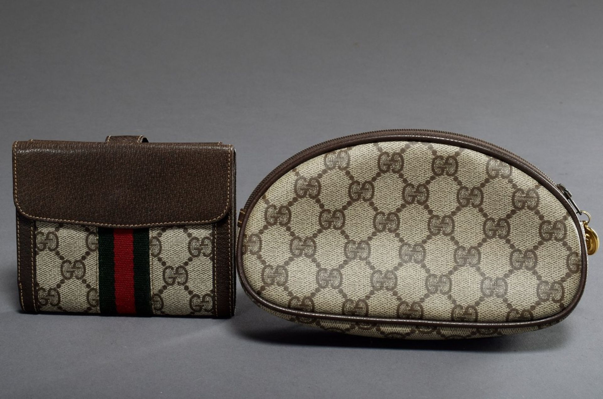 3 Various pieces Gucci "Ophedia" shoulder bag, cosmetic bag and wallet, canvas beige with brown lea - Image 8 of 8