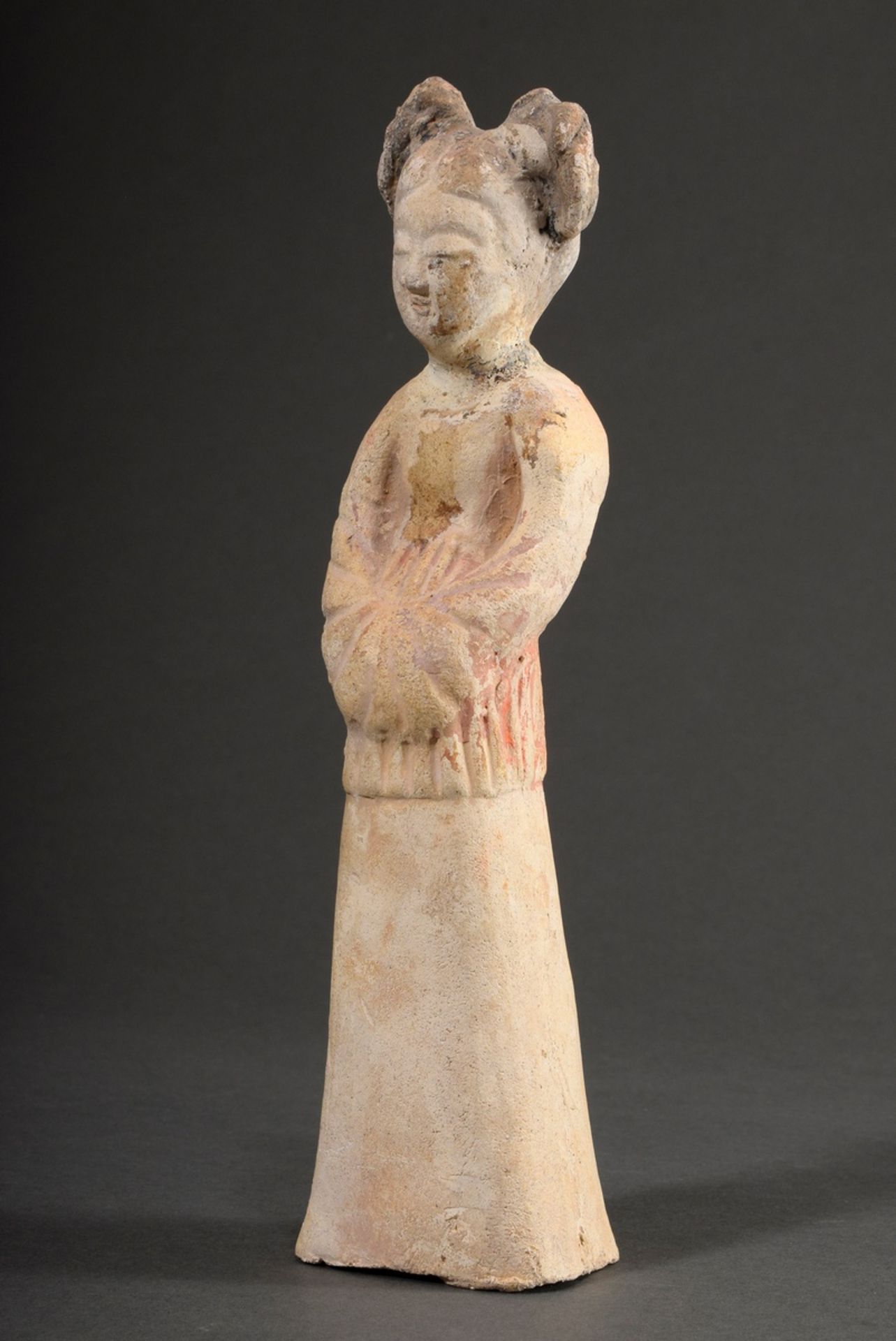 Chinese funeral figure "court lady with double hairdo" in Tang style, terracotta with remains of pa - Image 2 of 5