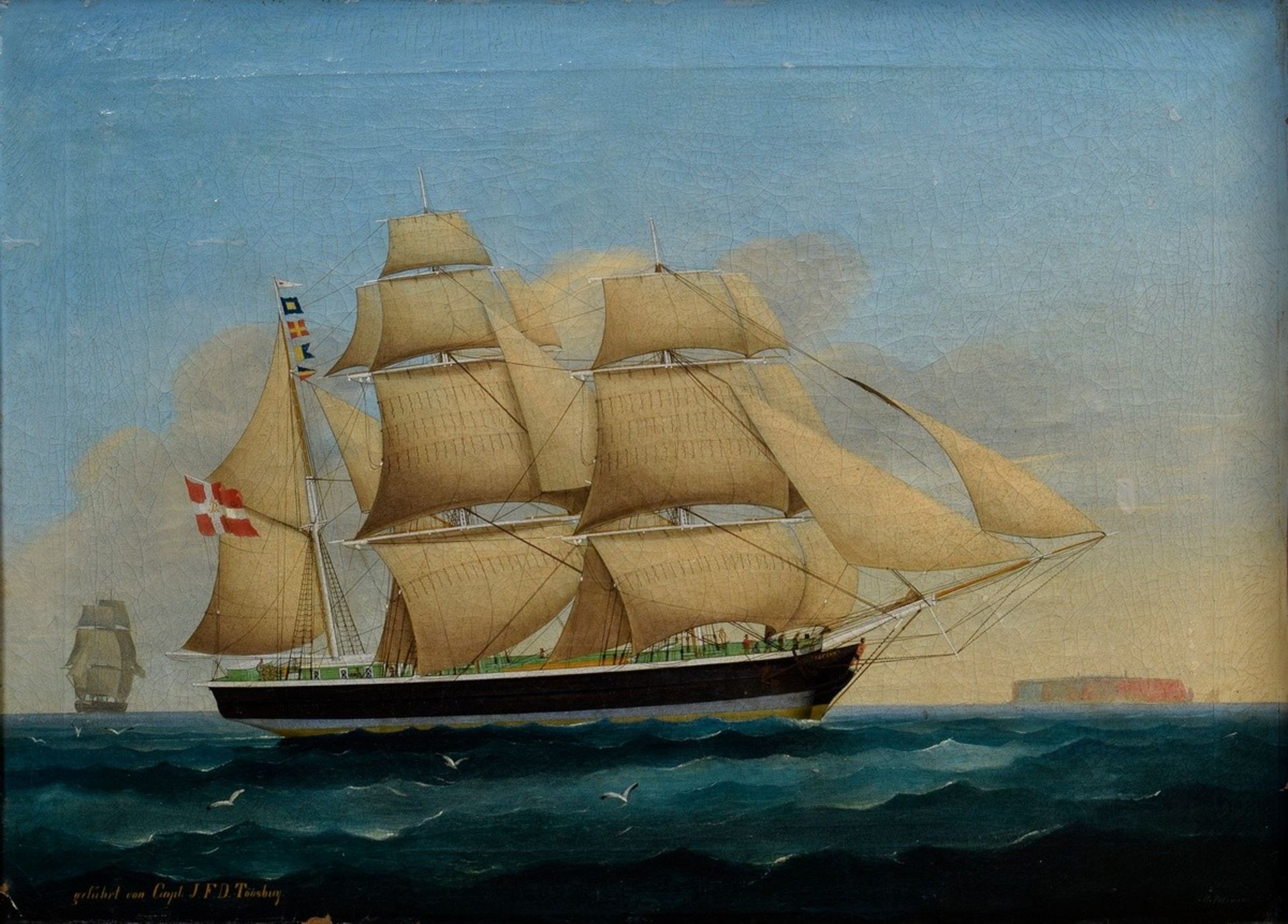 Petersen, Heinrich Andreas Sophus (1834-1916) "Bark Neptun from Altona off Helgoland", oil/canvas, 