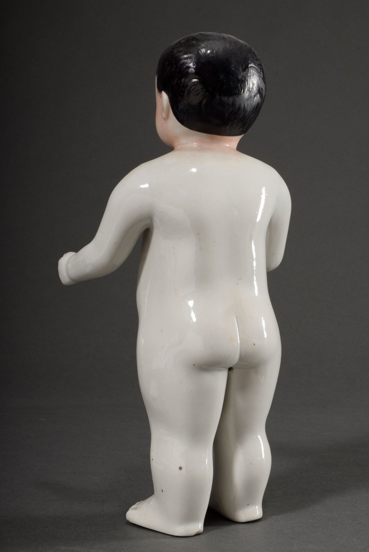 Porcelain bathing doll "Frozen Charlotte" with polychrome painted face, 19th c., h. 33cm, slight si - Image 3 of 10