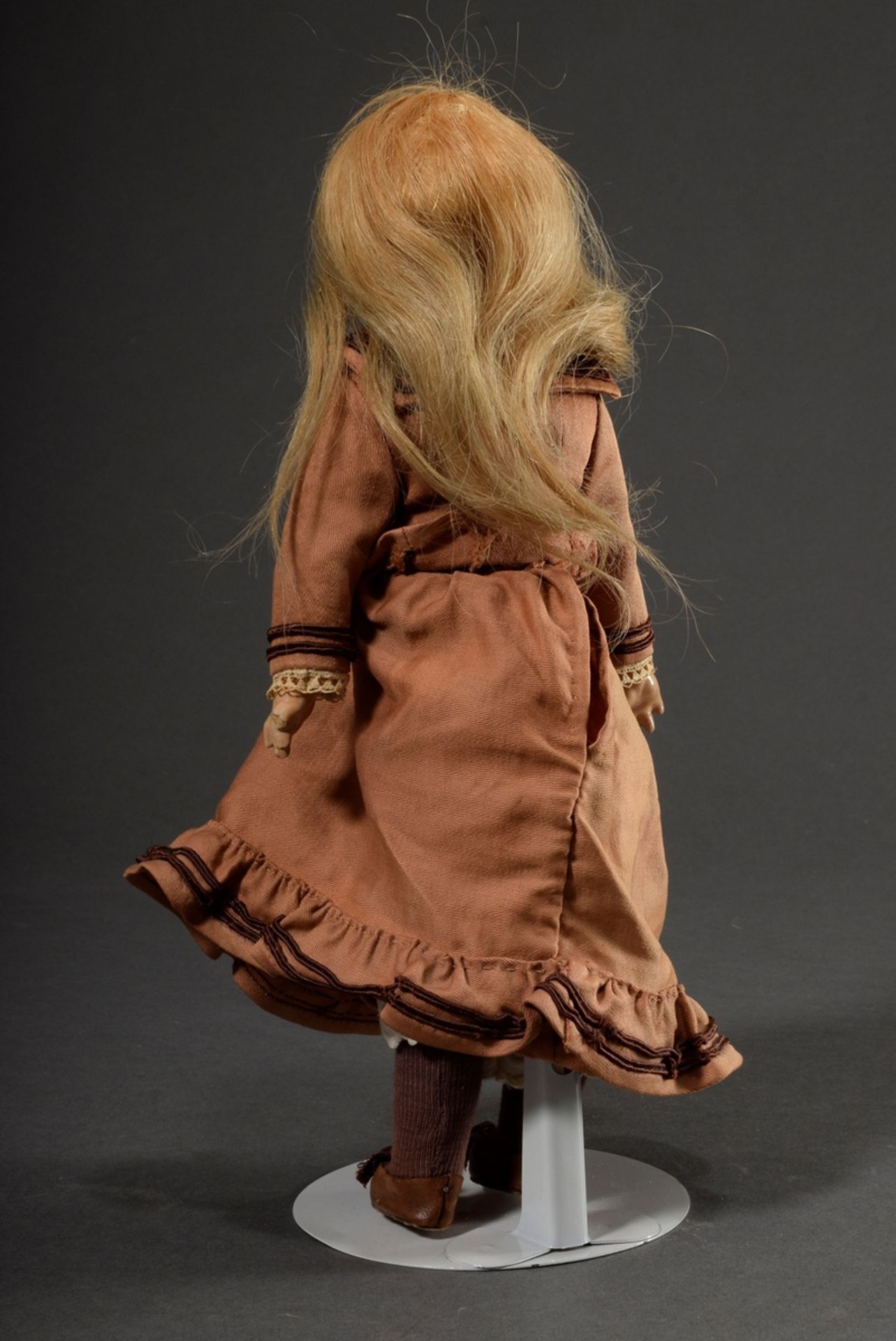 Small doll with porcelain crank head and mass jointed body, ash blond mohair wig, brown glass eyes, - Image 3 of 8