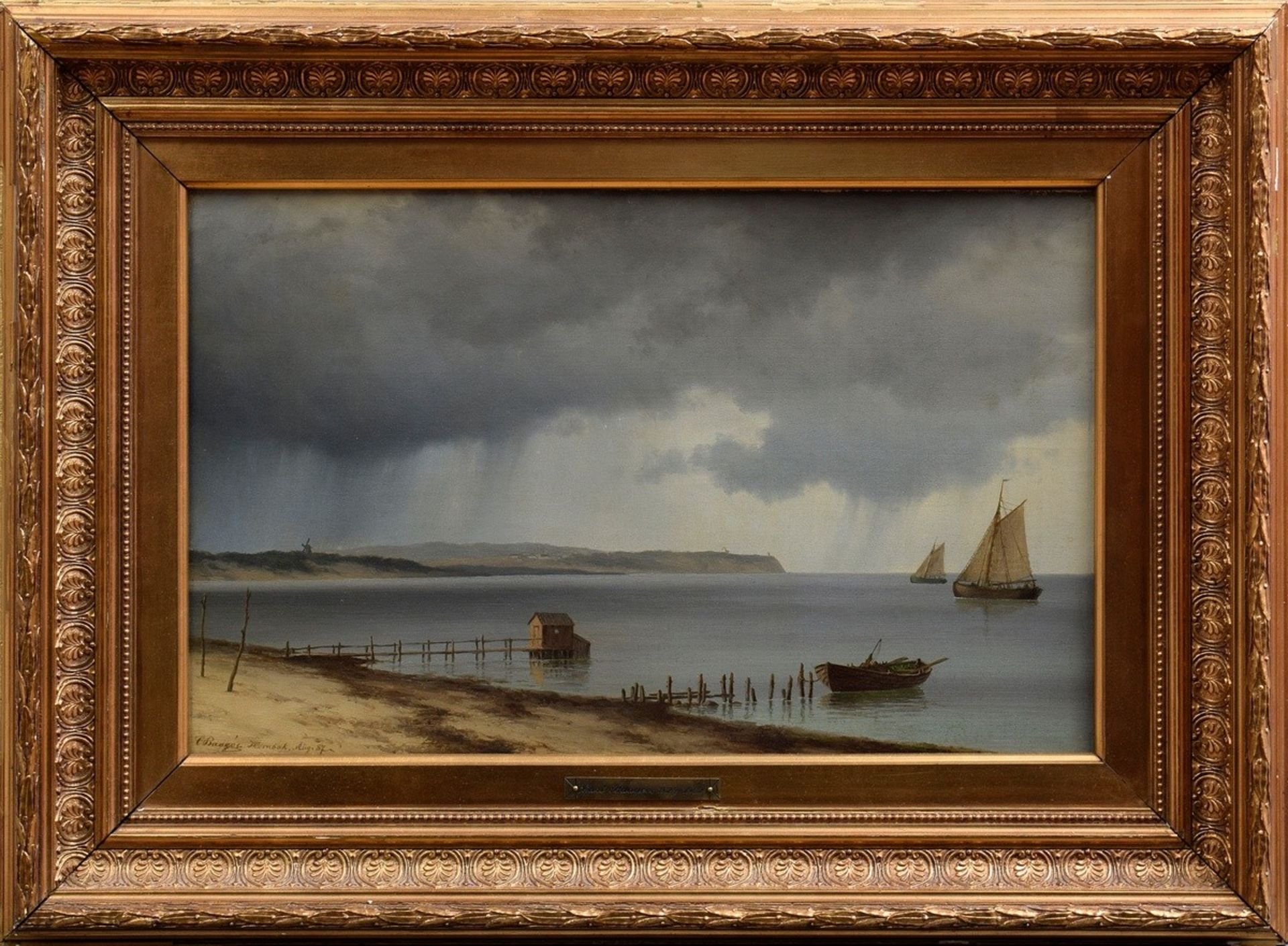 Baggoe, Carl (1829-1902) "Sailboats off Hornbak" 1887, oil/canvas, b.l. sign./dat./inscr., verso in - Image 2 of 5