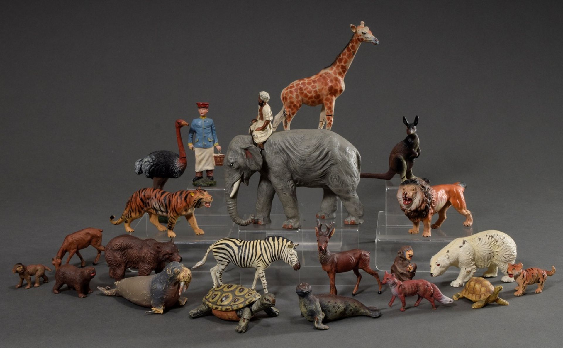 22 Various elastolin and mass figures "zoo animals and keepers", colourfully painted, in addition w - Image 2 of 19