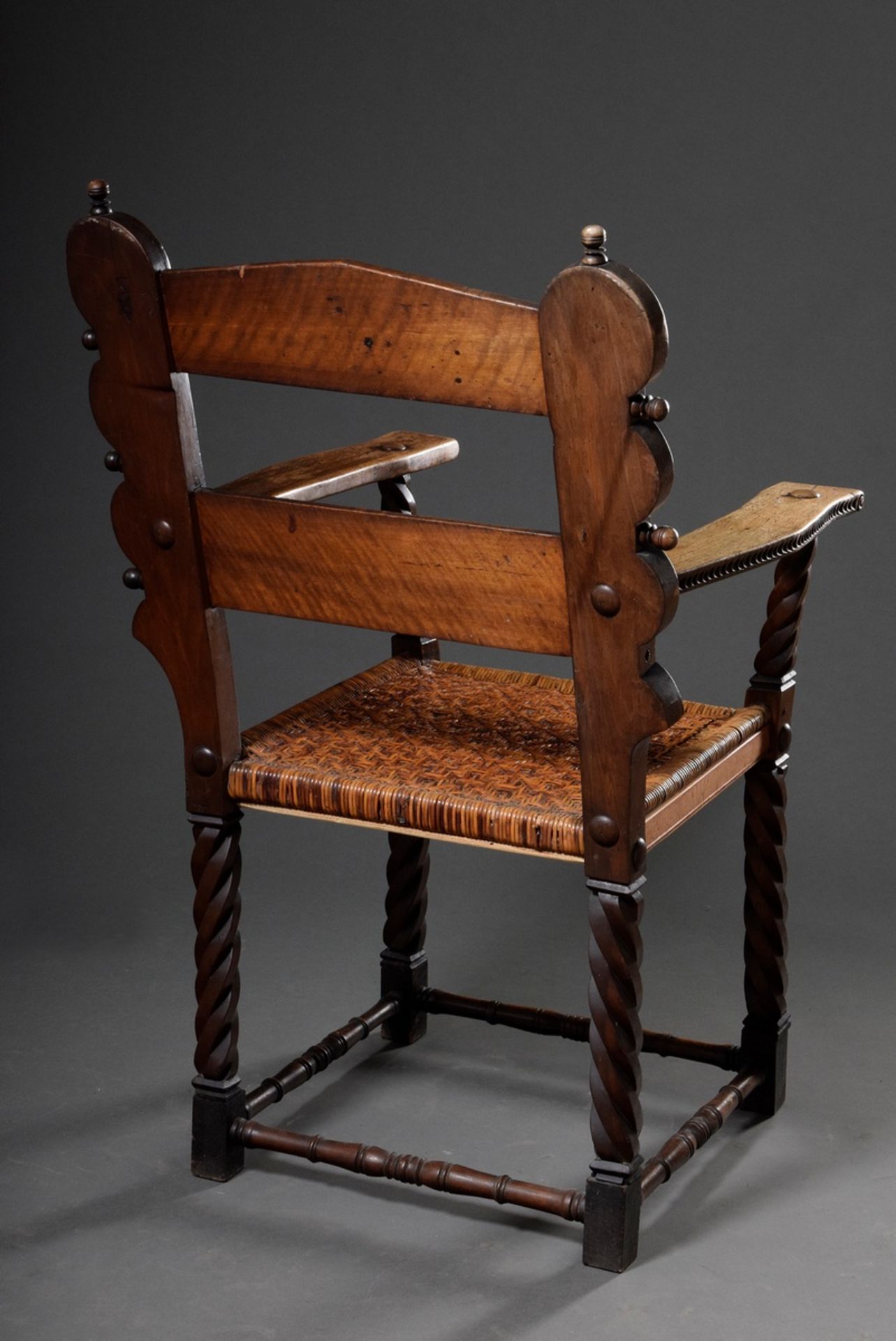 Pair of museum armchairs with finely carved decorations in the backrest, spirally twisted legs and  - Image 13 of 14
