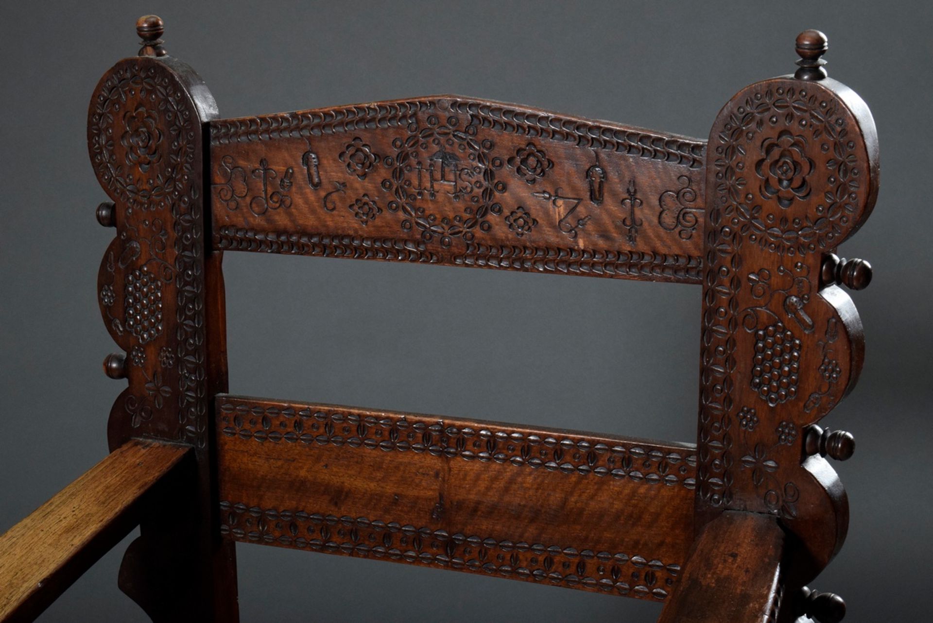 Pair of museum armchairs with finely carved decorations in the backrest, spirally twisted legs and  - Image 10 of 14