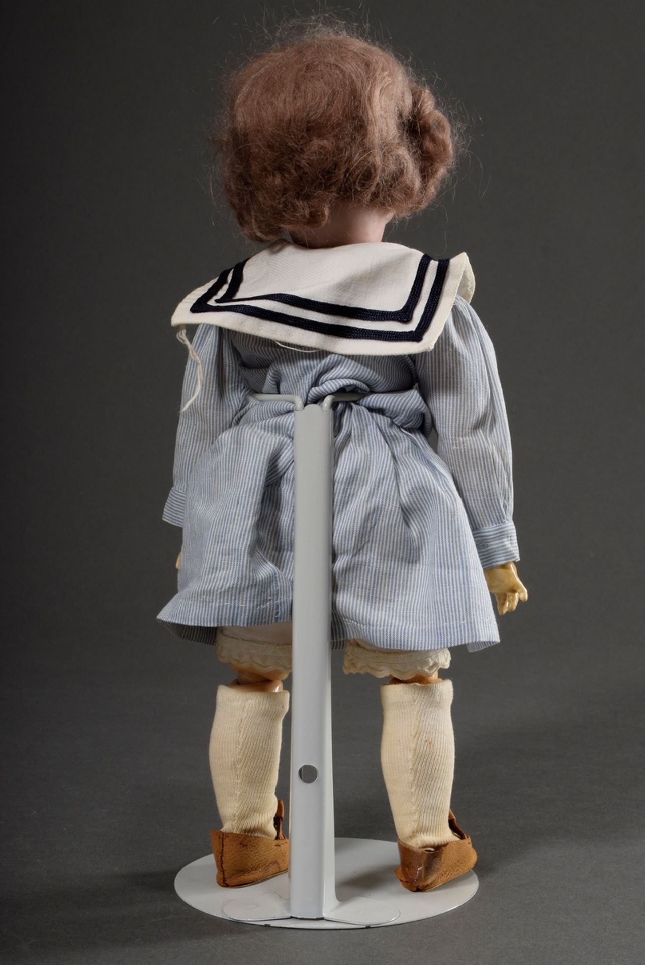 Small doll with porcelain crank head and mass jointed body, ash blond mohair wig, brown glass eyes, - Image 6 of 8