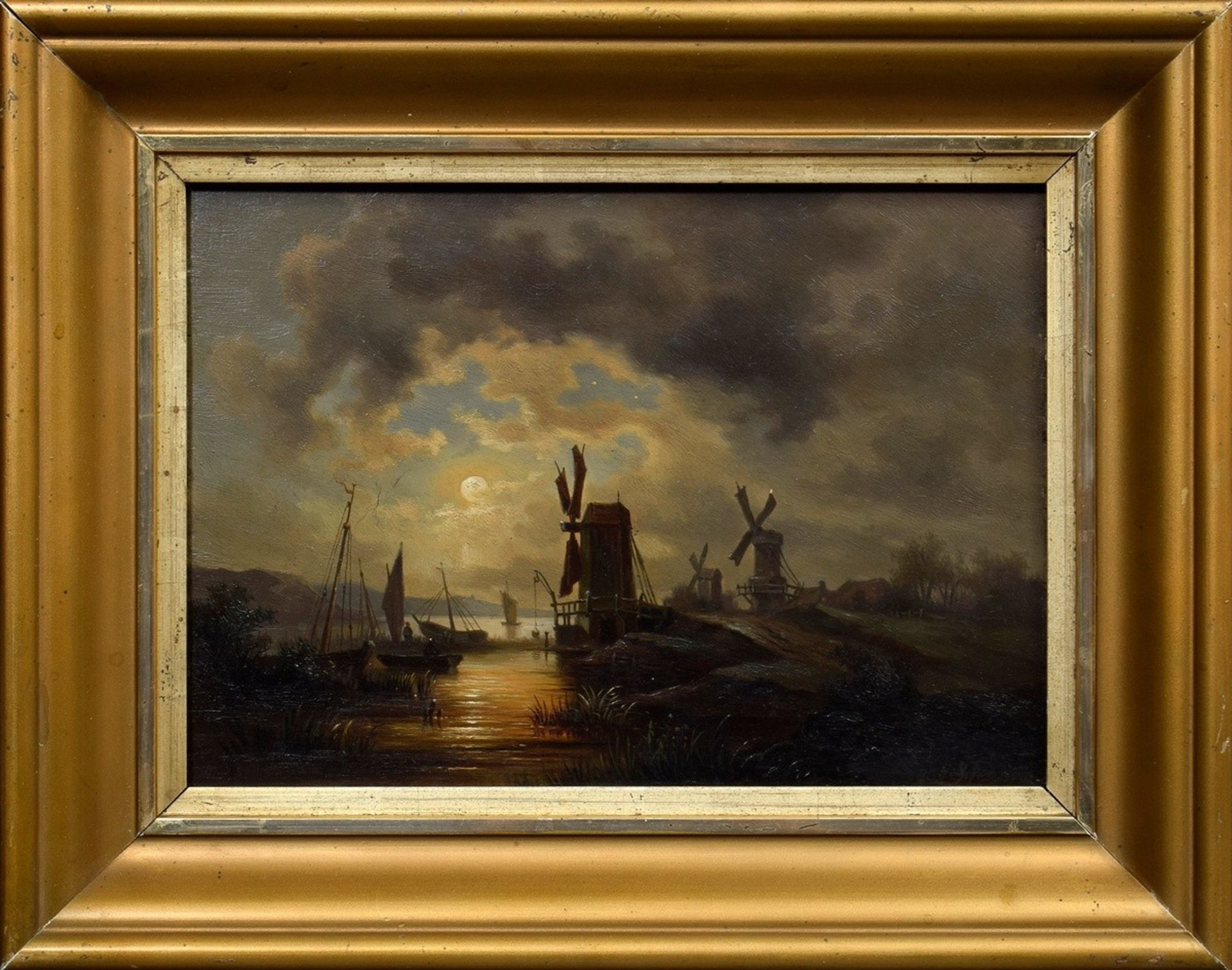 Schuler, G. "Holländische Landschaft mit Mühlen" 19.Jh., Öl/Leinwand, u.r. sign., 19,7x27,5cm (30x3 - Bild 2 aus 4