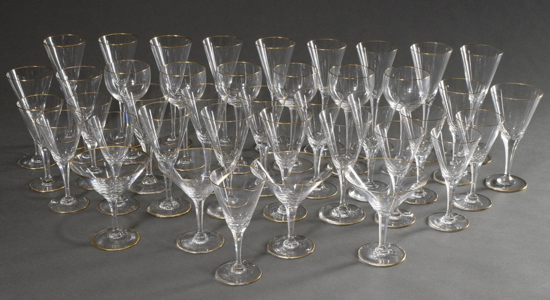 41 pieces drinking set with faceted stem, pointed goblet form, notched cut and delicate gold rim, c - Image 2 of 4