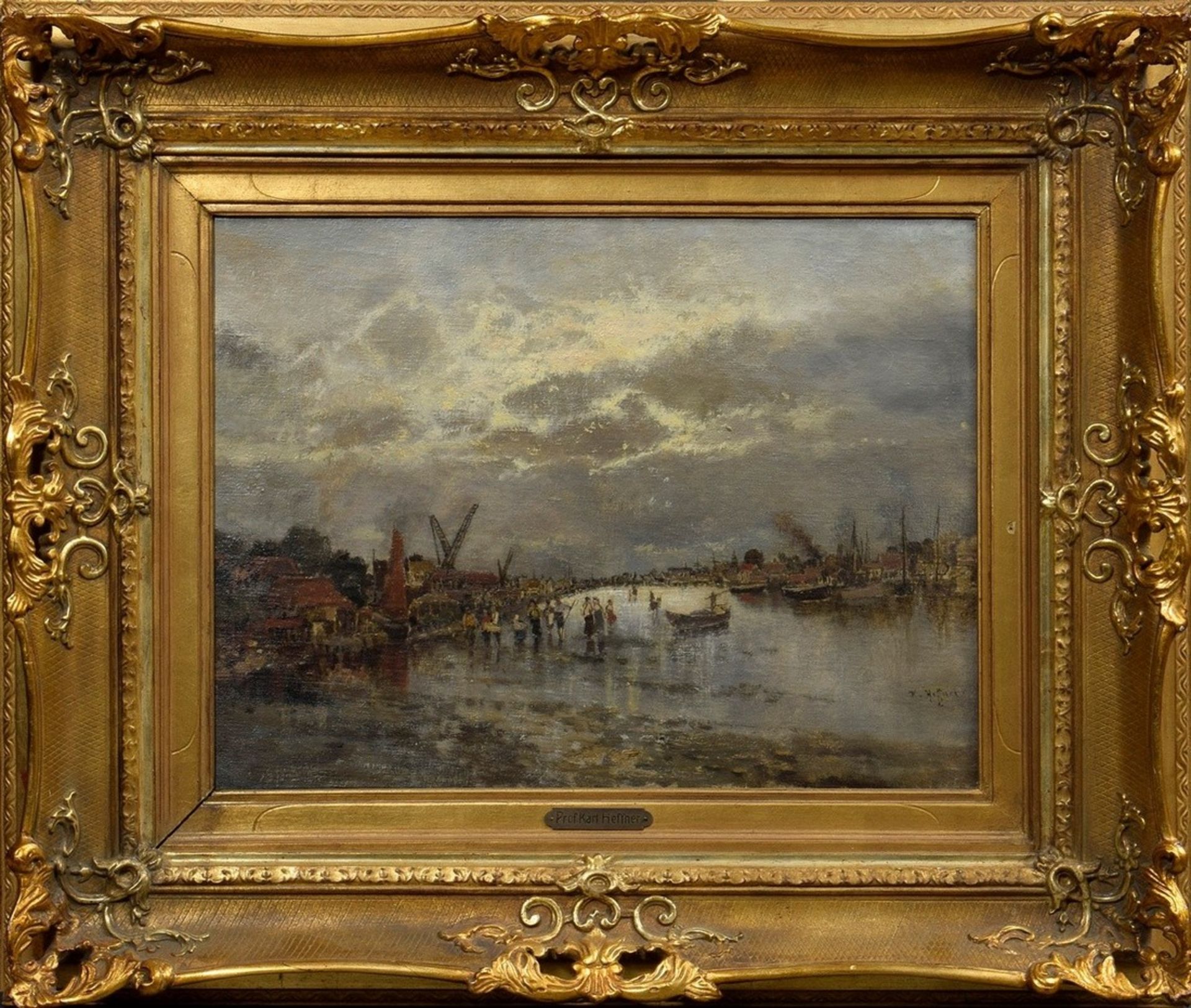 Heffner, Karl (1849-1925) "River Scene", oil/canvas, signed lower right, inscribed and indistinctly - Image 2 of 6