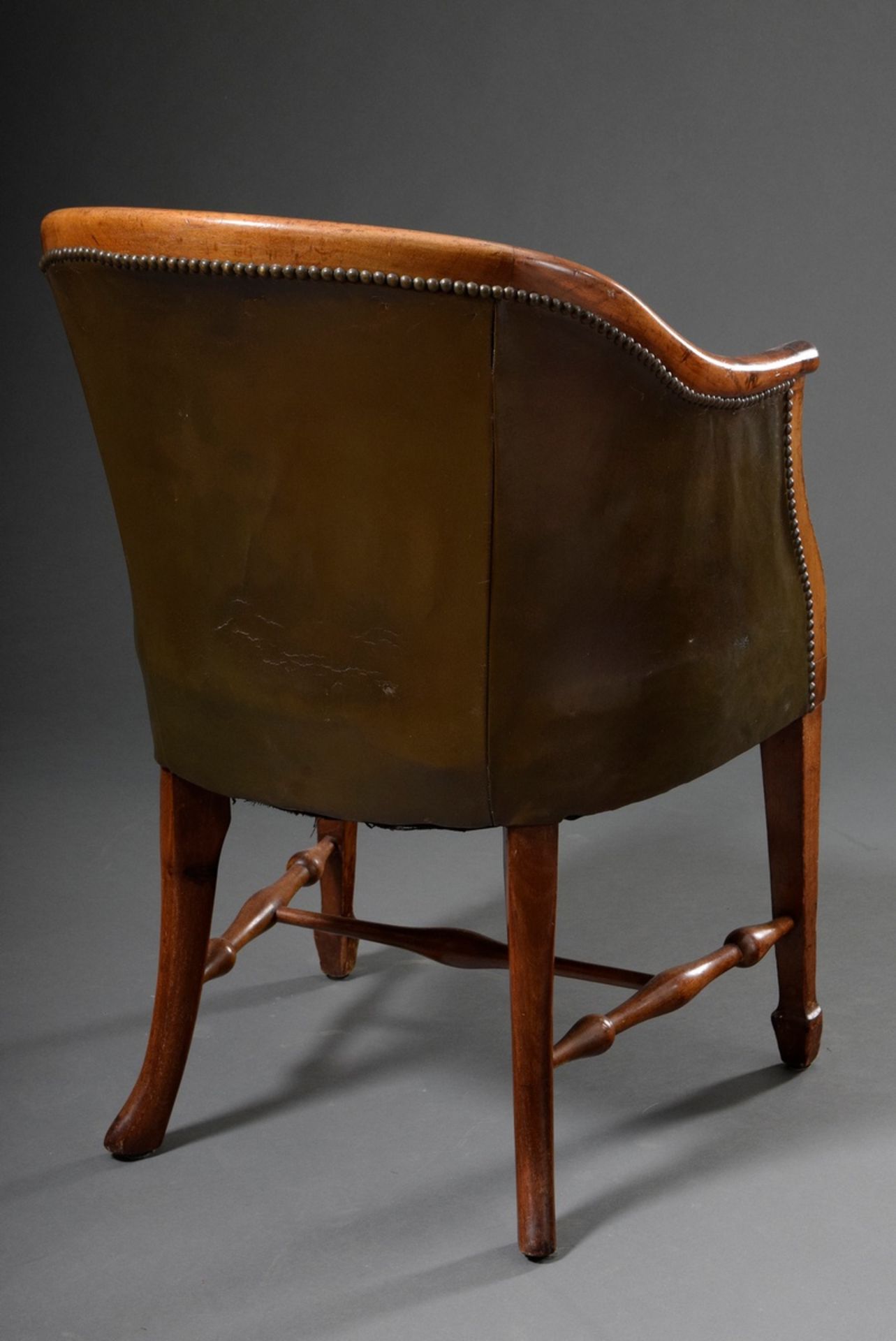 English "Tub Chair" with finely carved mahogany frame and original green leather upholstery, Englan - Image 3 of 3