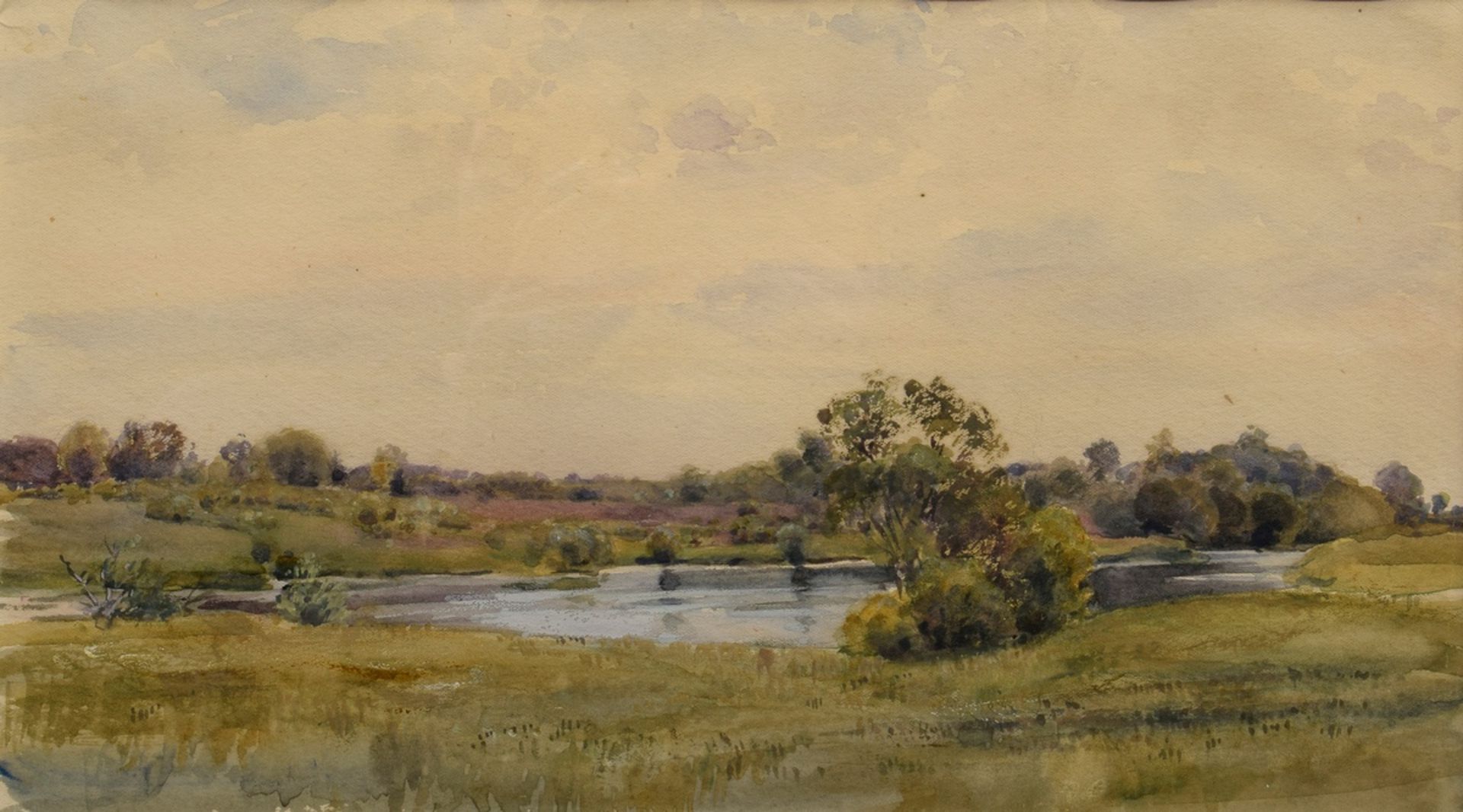 Ruths, Valentin (1825-1905) attributed "Pond in a Pasture", pencil/watercolor/gouache, gold frame (