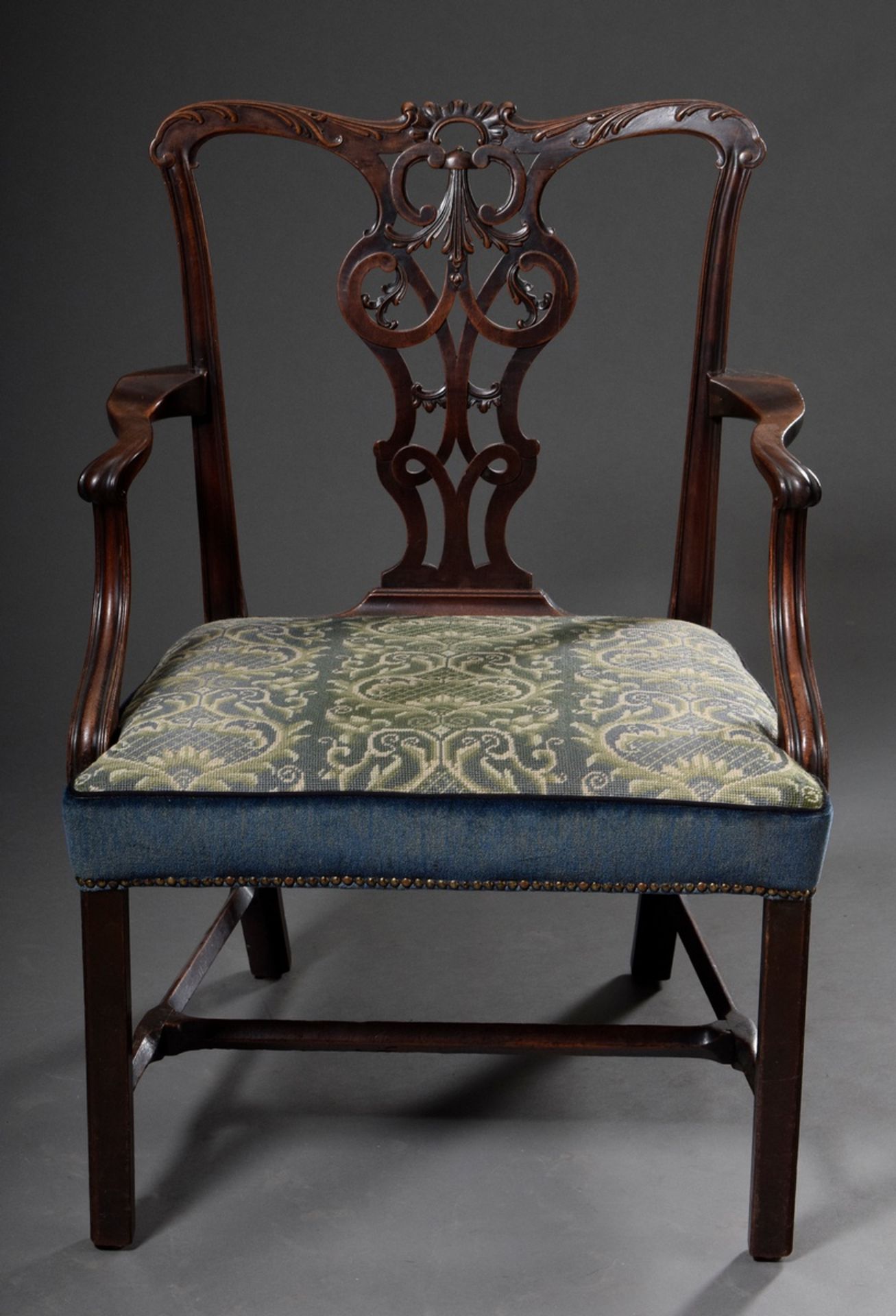 Important George III armchair with ornamental openwork back board and curved armrests, unknown Lond - Image 2 of 6