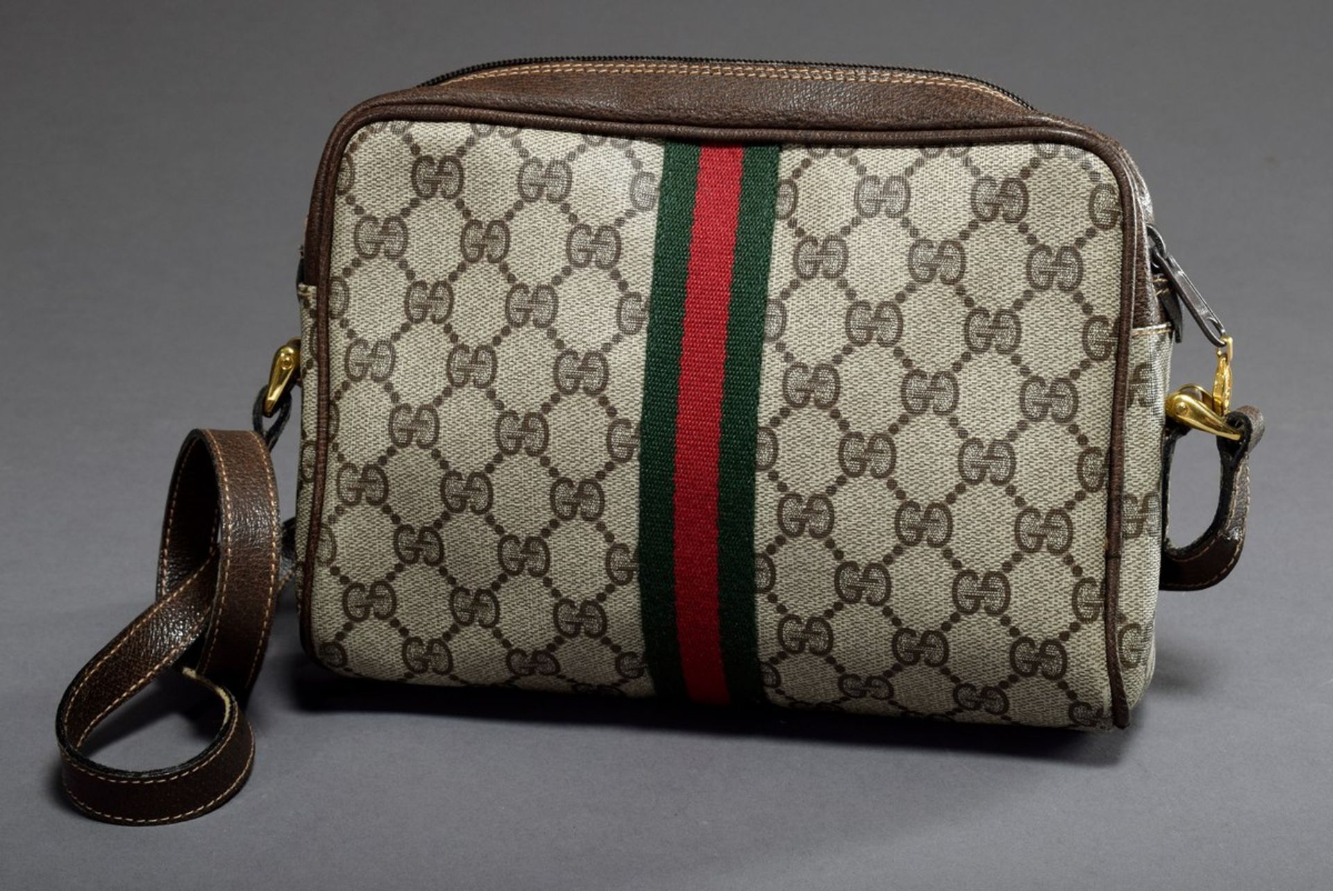 3 Various pieces Gucci "Ophedia" shoulder bag, cosmetic bag and wallet, canvas beige with brown lea - Image 3 of 8