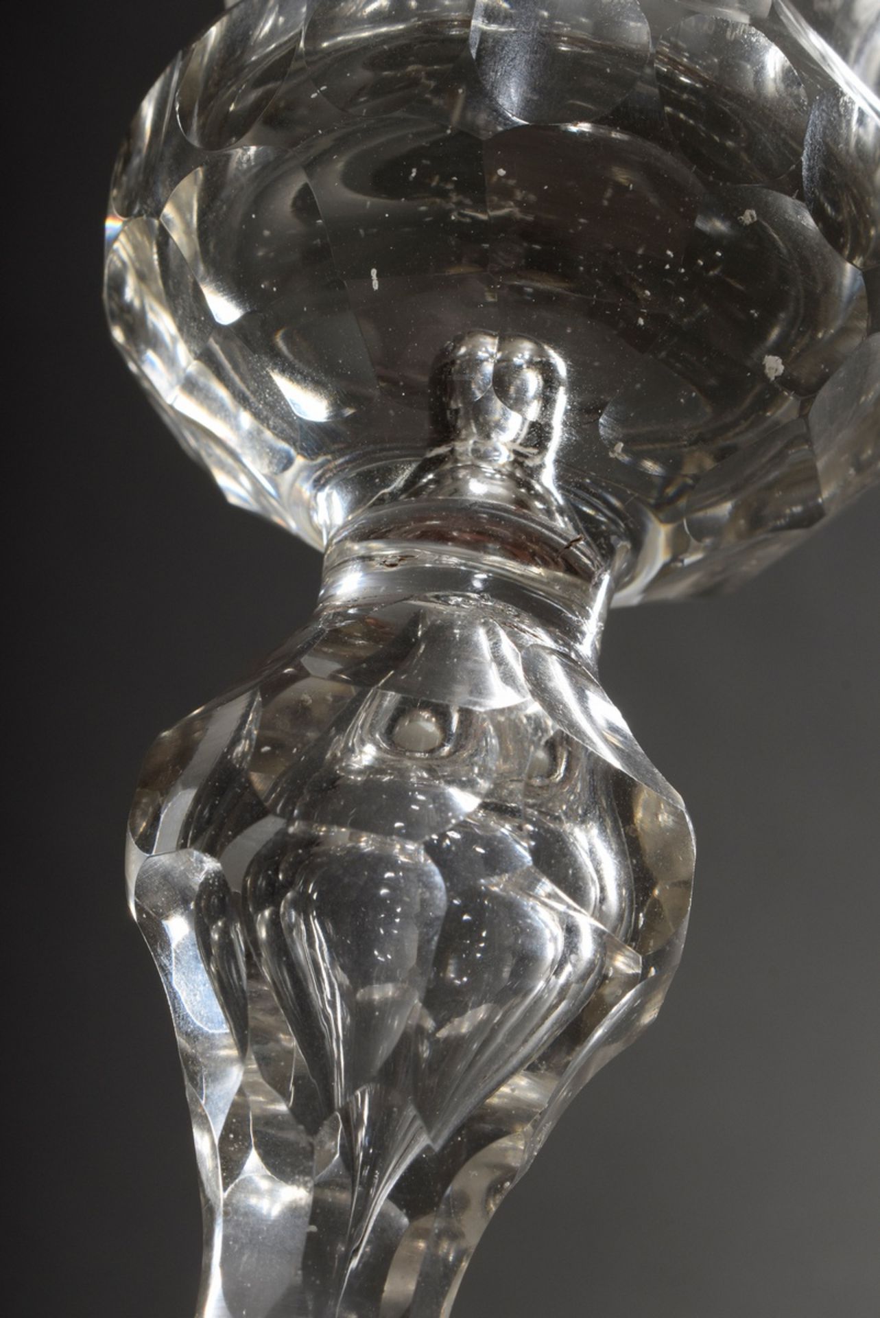 Baroque lidded goblet on a round foot with faceted baluster stem, pierced air bubble and engraved m - Image 10 of 10