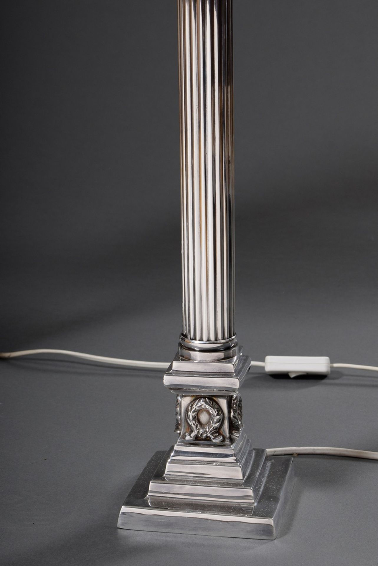 3 Modern silver plated column candlesticks with fluted shaft mounted on angular base as lamps, h. 5 - Image 2 of 6