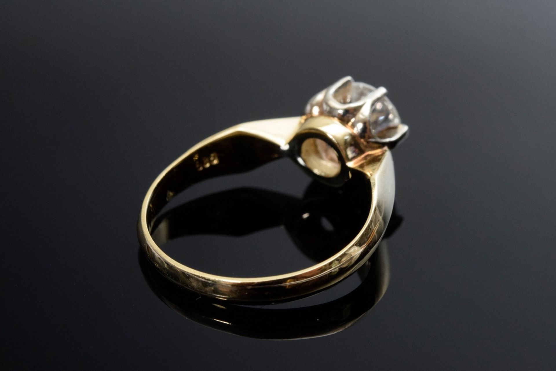 Yellow gold 585 diamond solitaire ring (approx. 1.03ct/P3/TC) in classic prong setting, 3.8g, size  - Image 3 of 4