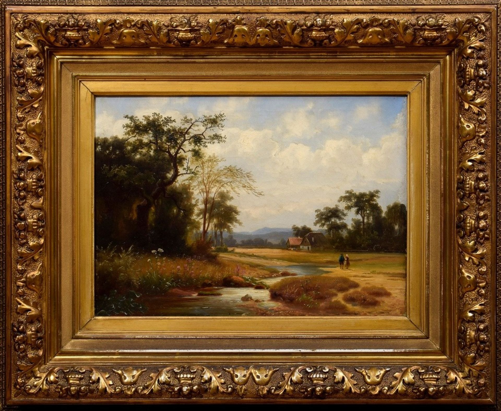 2 landscape views of an unknown artist of the 19th c. "Homecoming from the field" and "Path by the  - Image 3 of 9