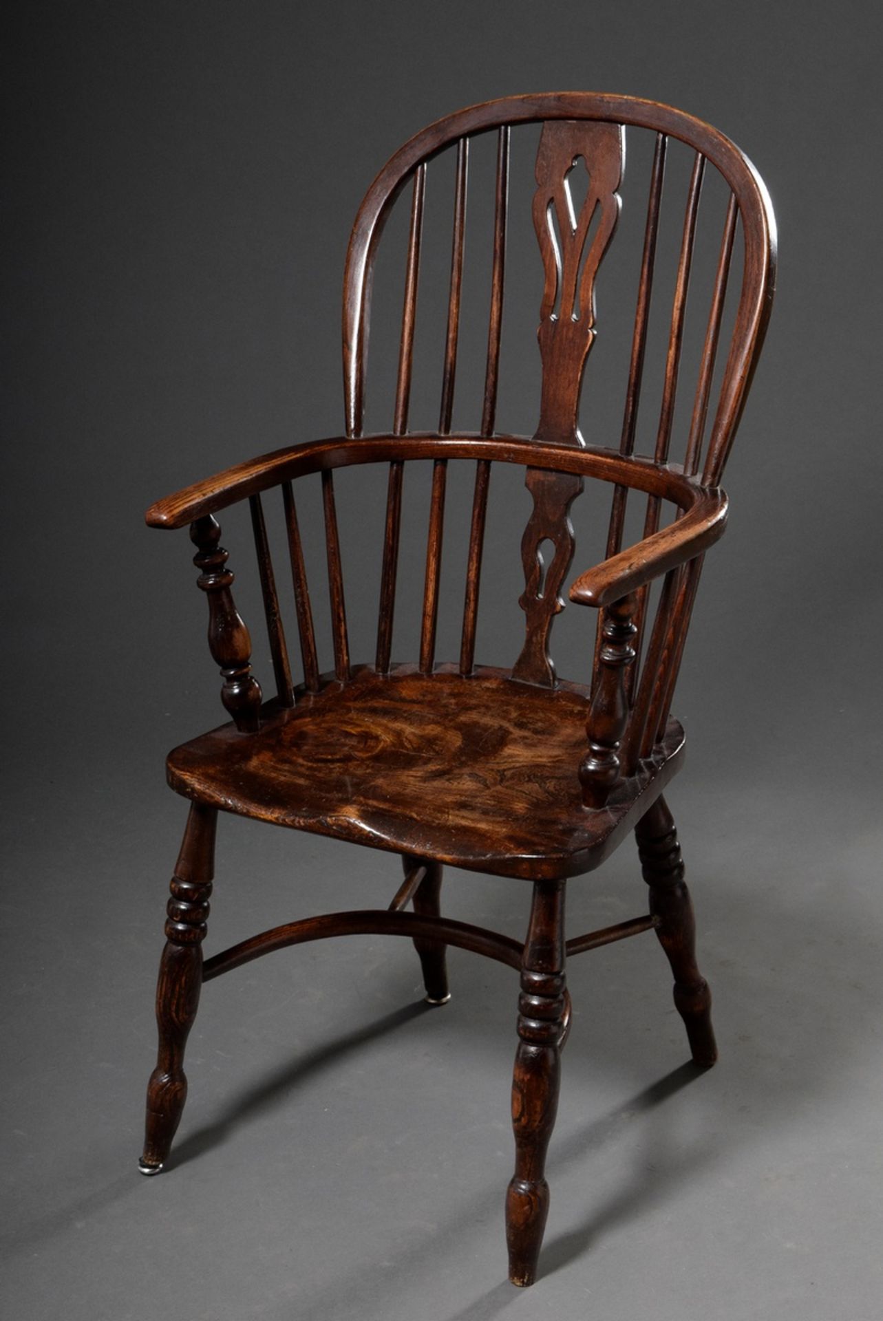 2 Various Windsor Chairs, stained elm, h. approx. 44/95 and 102, signs of age and use - Image 4 of 6