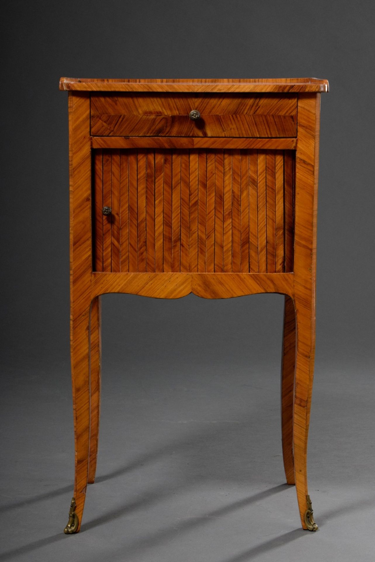 Louis XVI "Table Tricoteuse" with drawer in the frame and roll-up door, geometric rosewood marquetr - Image 2 of 7