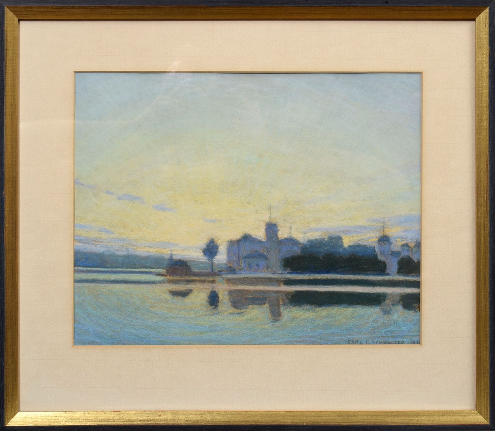 Schmauser, Karl P. (1883-?) "Uhlenhorster Ferry House at Sunrise" 1911, pastel/paper, b.r. sign./da - Image 2 of 4