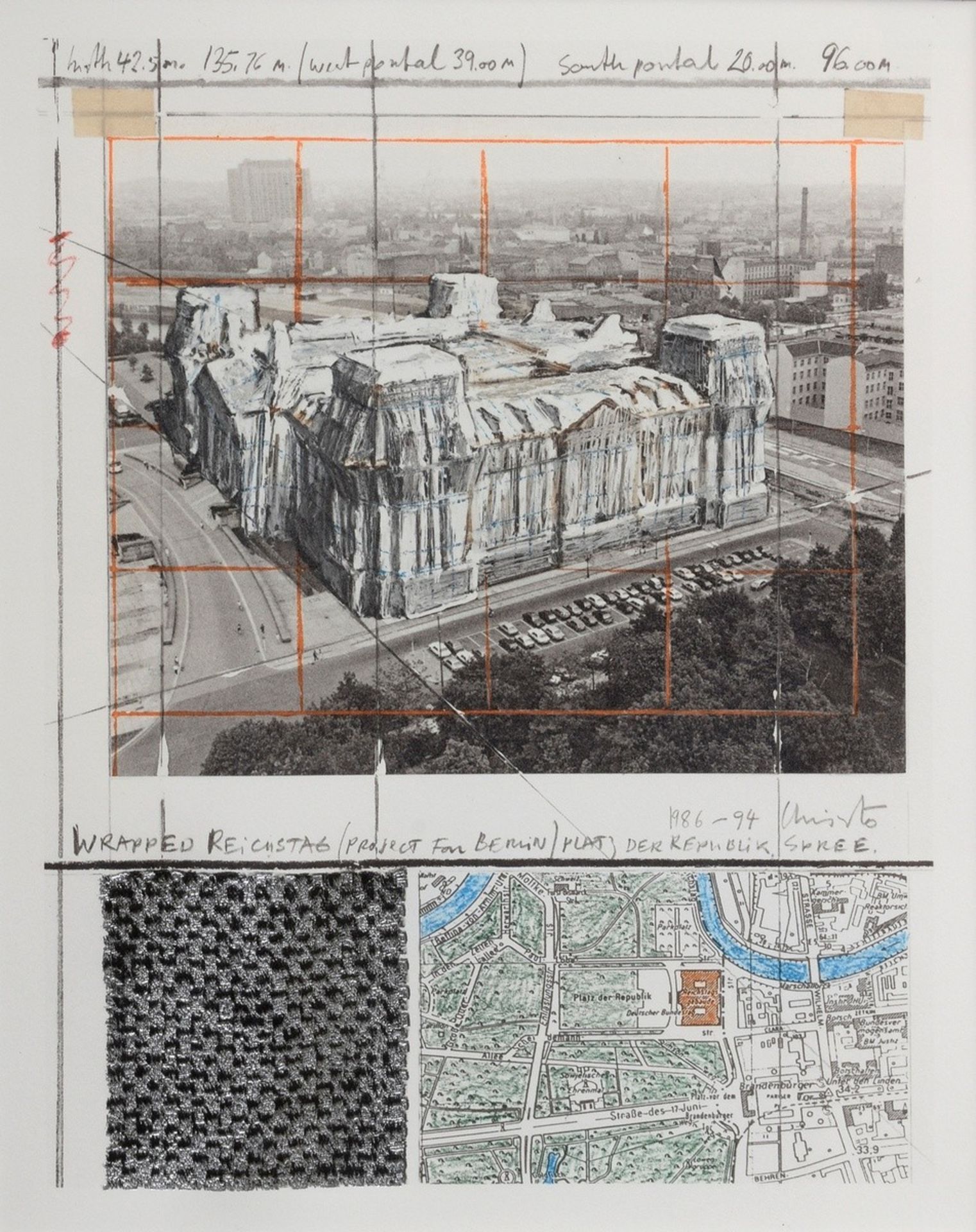 Christo (1935-2020) "Wrapped Reichstag", colour offset lithograph/collage, signed in print, PM 28x2