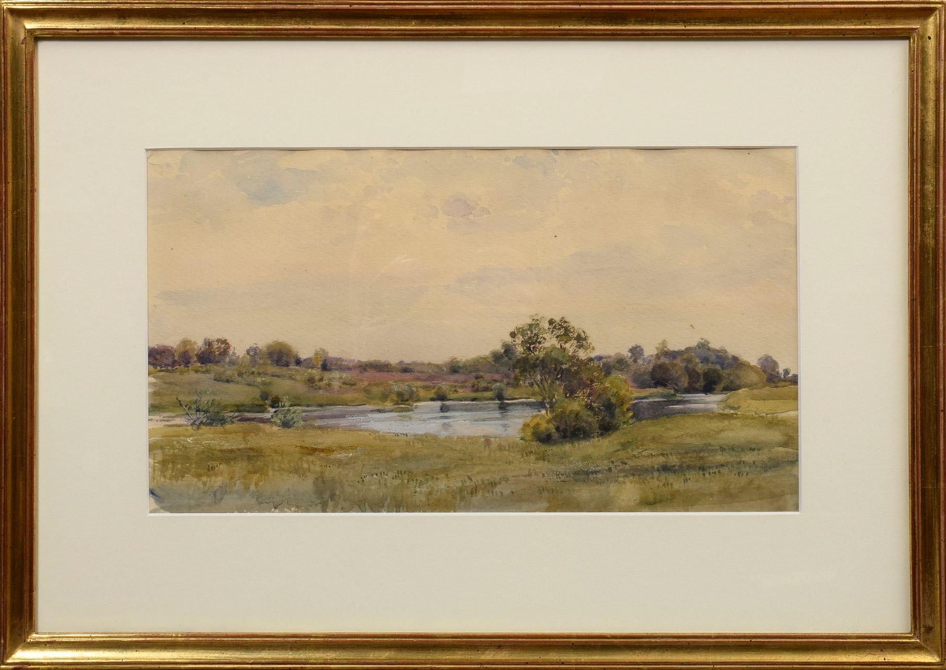 Ruths, Valentin (1825-1905) attributed "Pond in a Pasture", pencil/watercolor/gouache, gold frame ( - Image 2 of 2